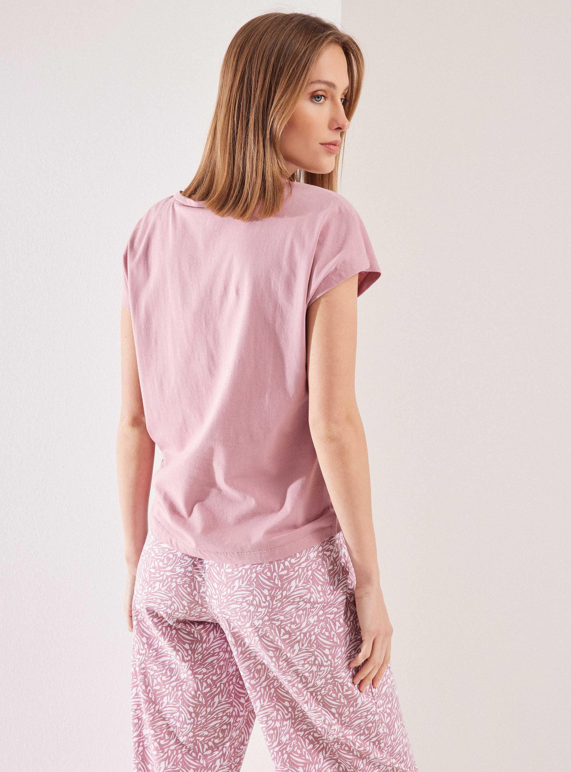 Pijama Top Liso Pantalón Full Print-1