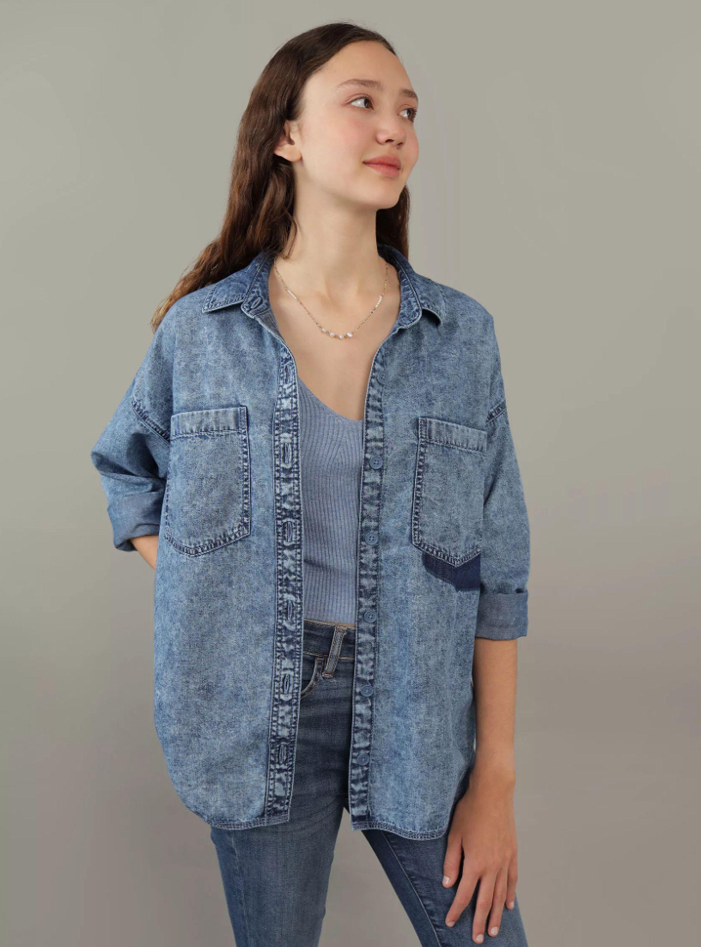 Camisa de Denim Extragrande con Botones-0