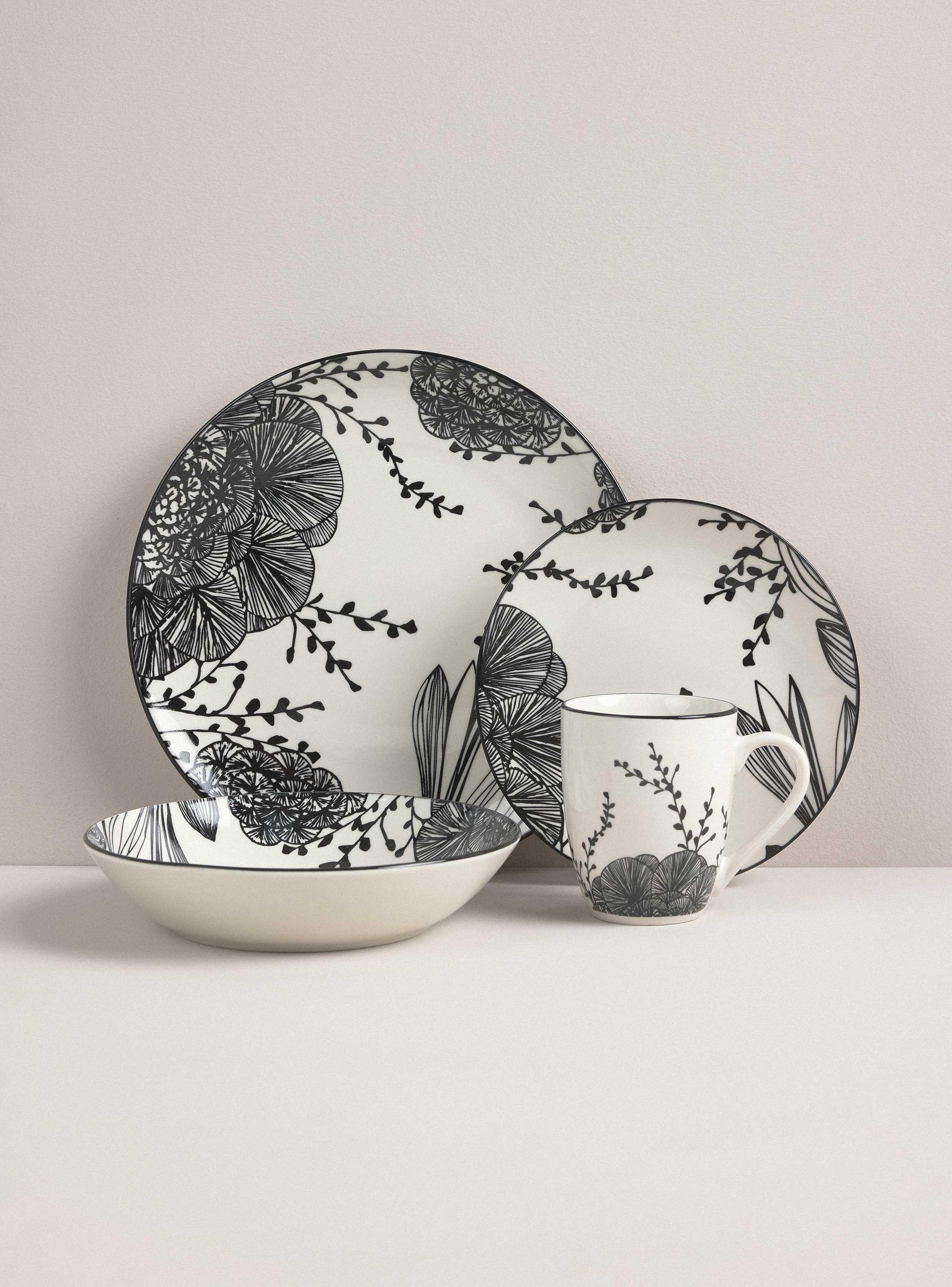 Set Vajilla 24 Piezas Hojas Negras Porcelana-0