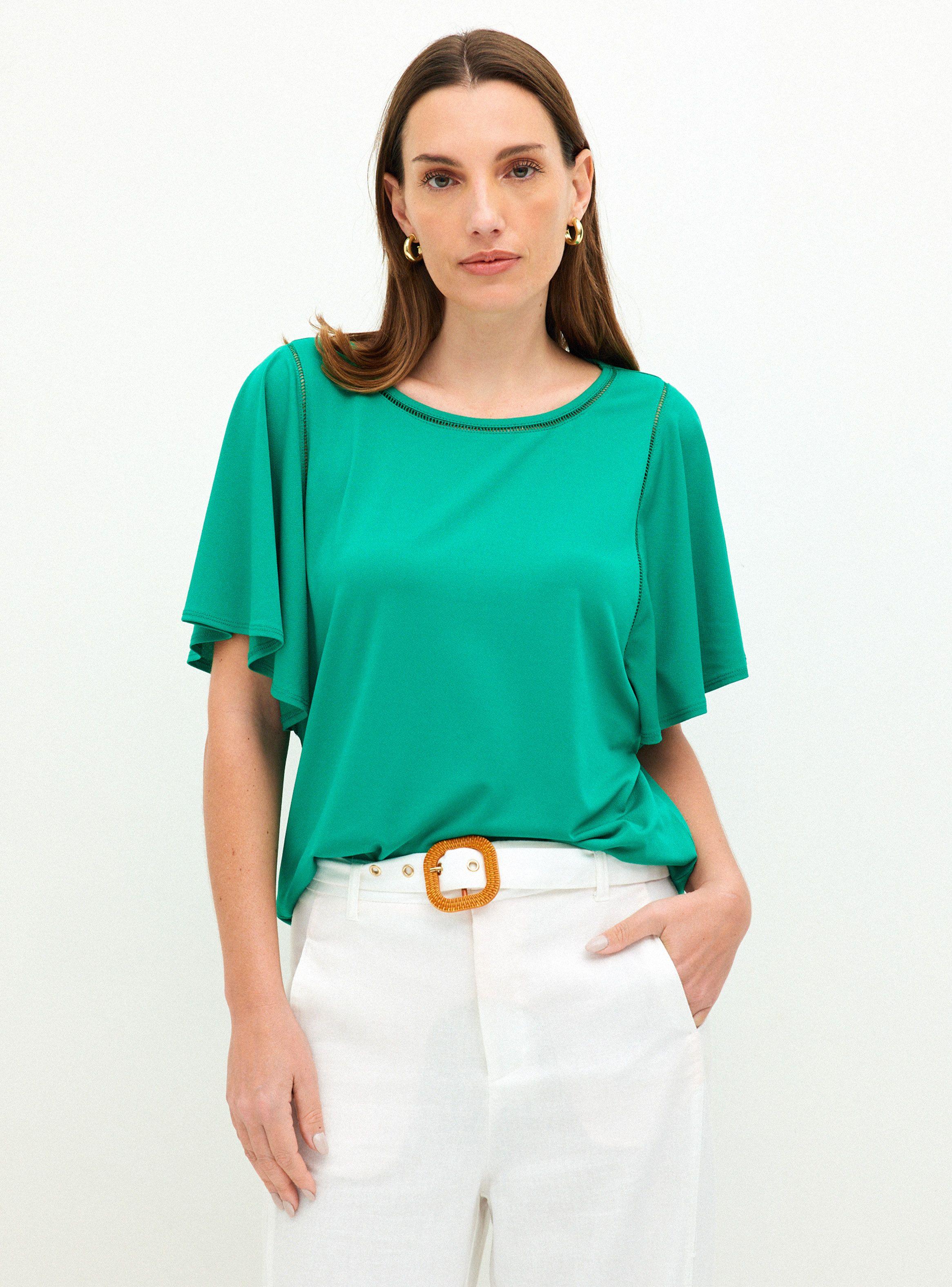 Polera con Amplia Manga Mariposa y Aplicaciones En Macramé-0