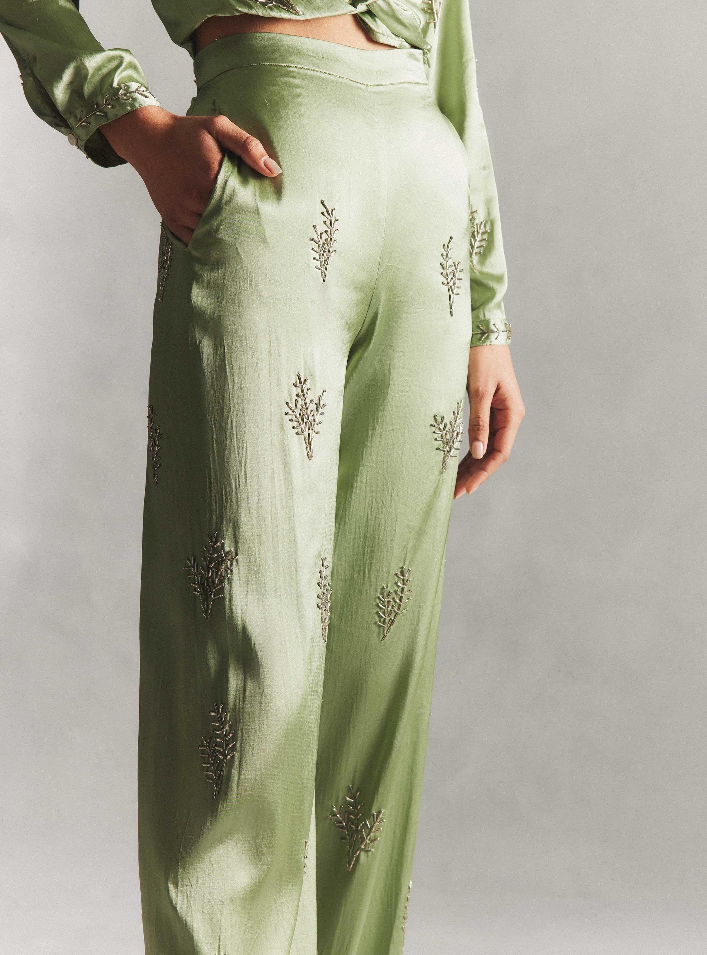 Pantalón Satinado Bordado Hecho en India-2