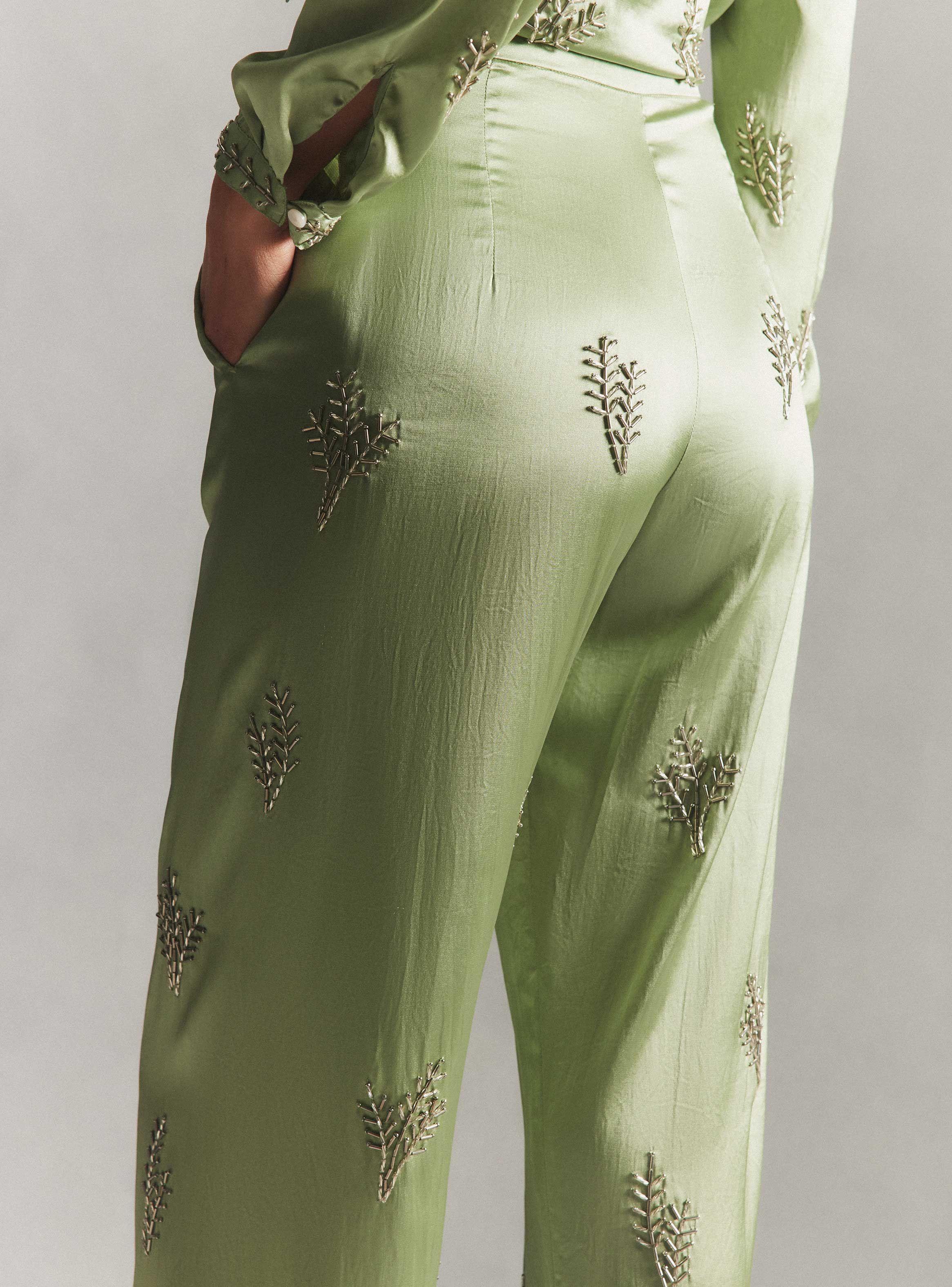 Pantalón Satinado Bordado Hecho en India-3