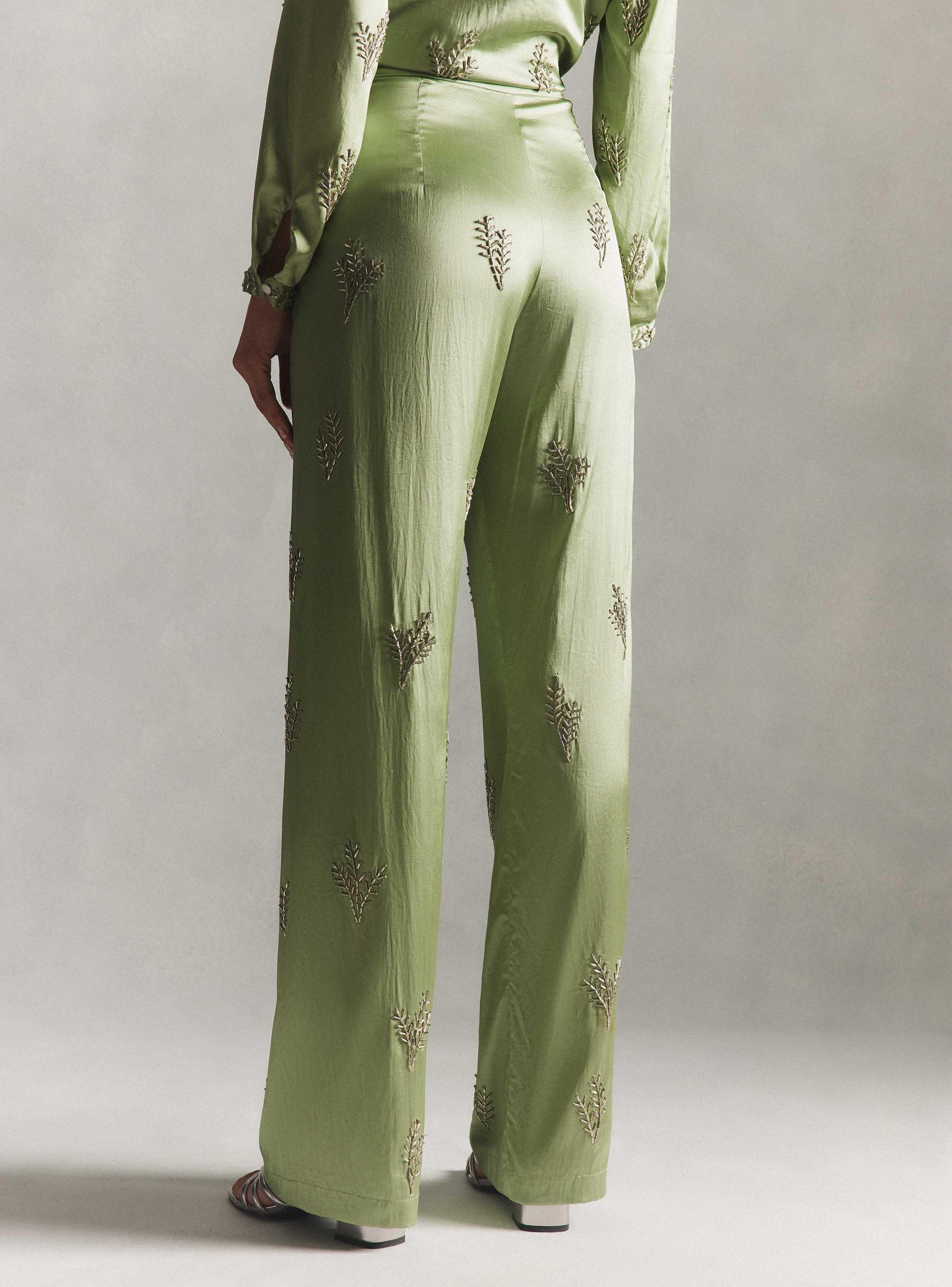 Pantalón Satinado Bordado Hecho en India-1