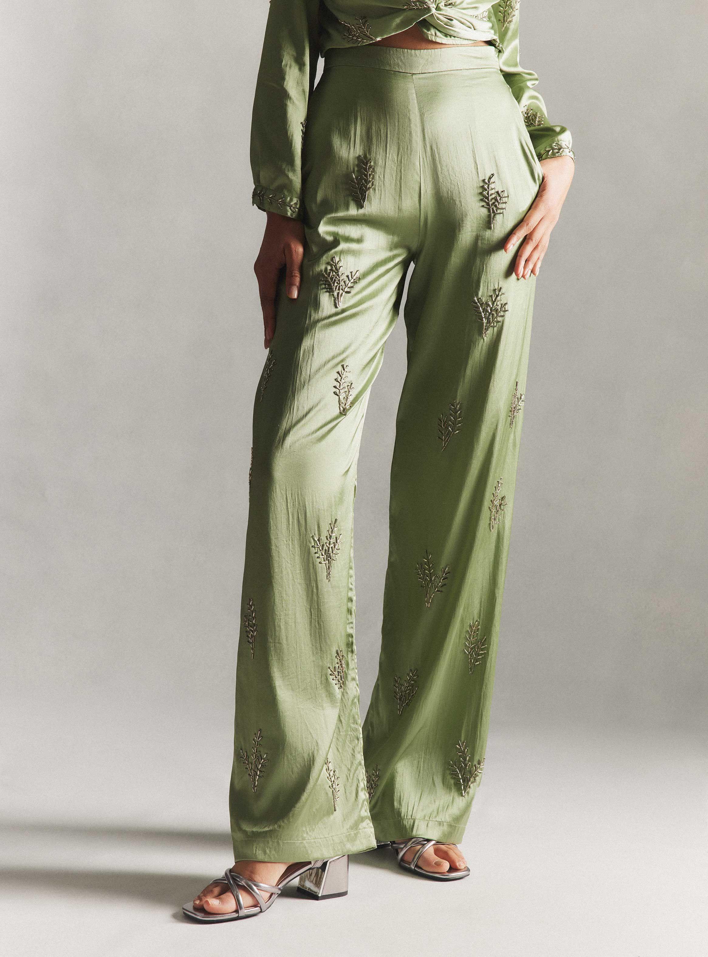 Pantalón Satinado Bordado Hecho en India-0