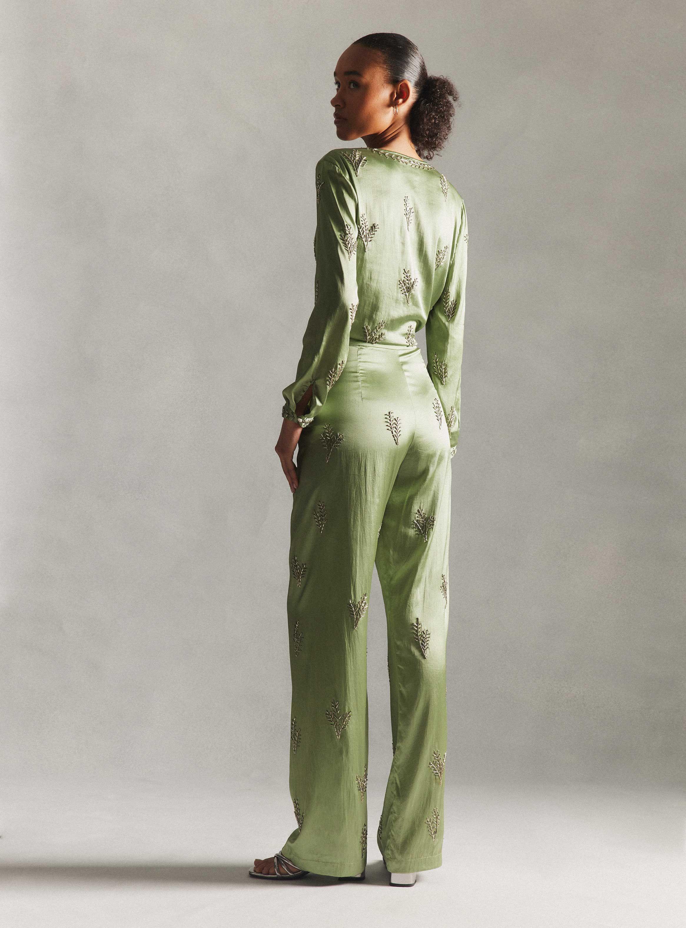 Pantalón Satinado Bordado Hecho en India-5