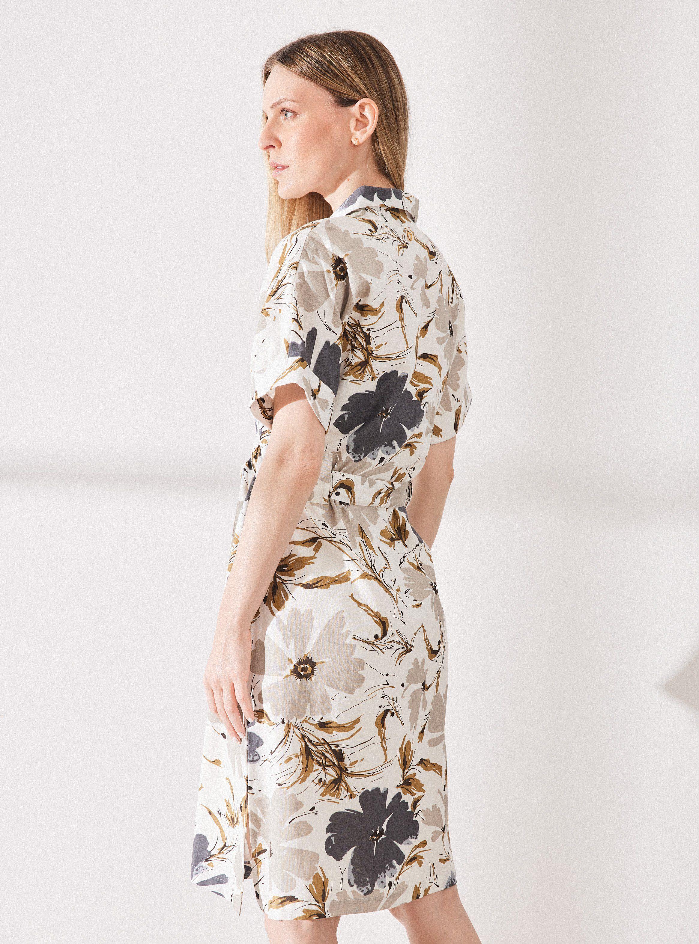 Vestido Lino Estampado con Amarra en Cintura-1