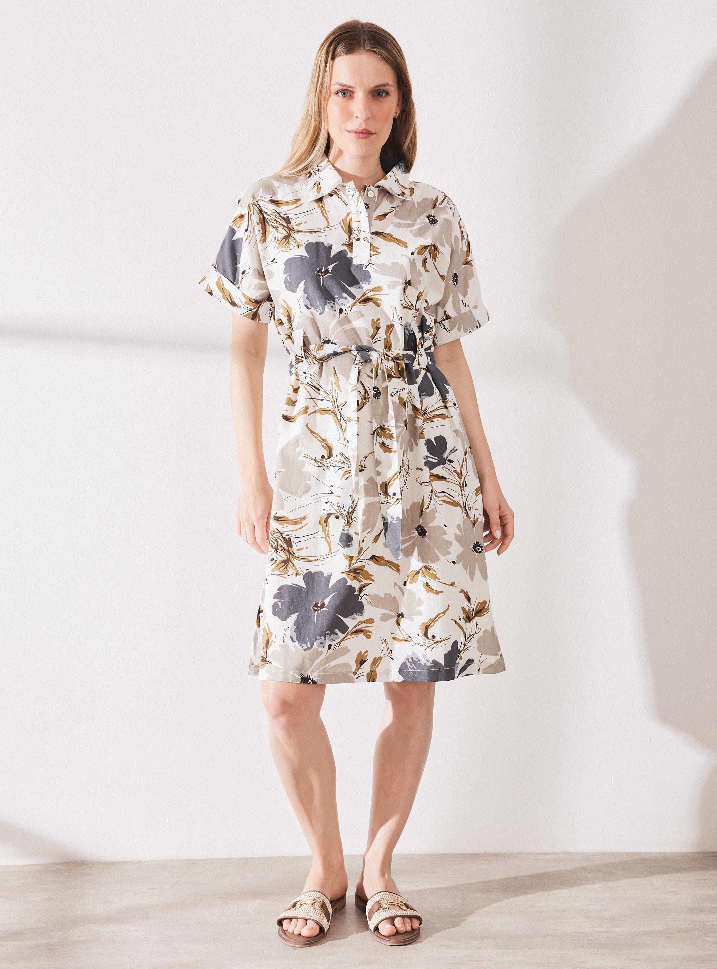 Vestido Lino Estampado con Amarra en Cintura-4