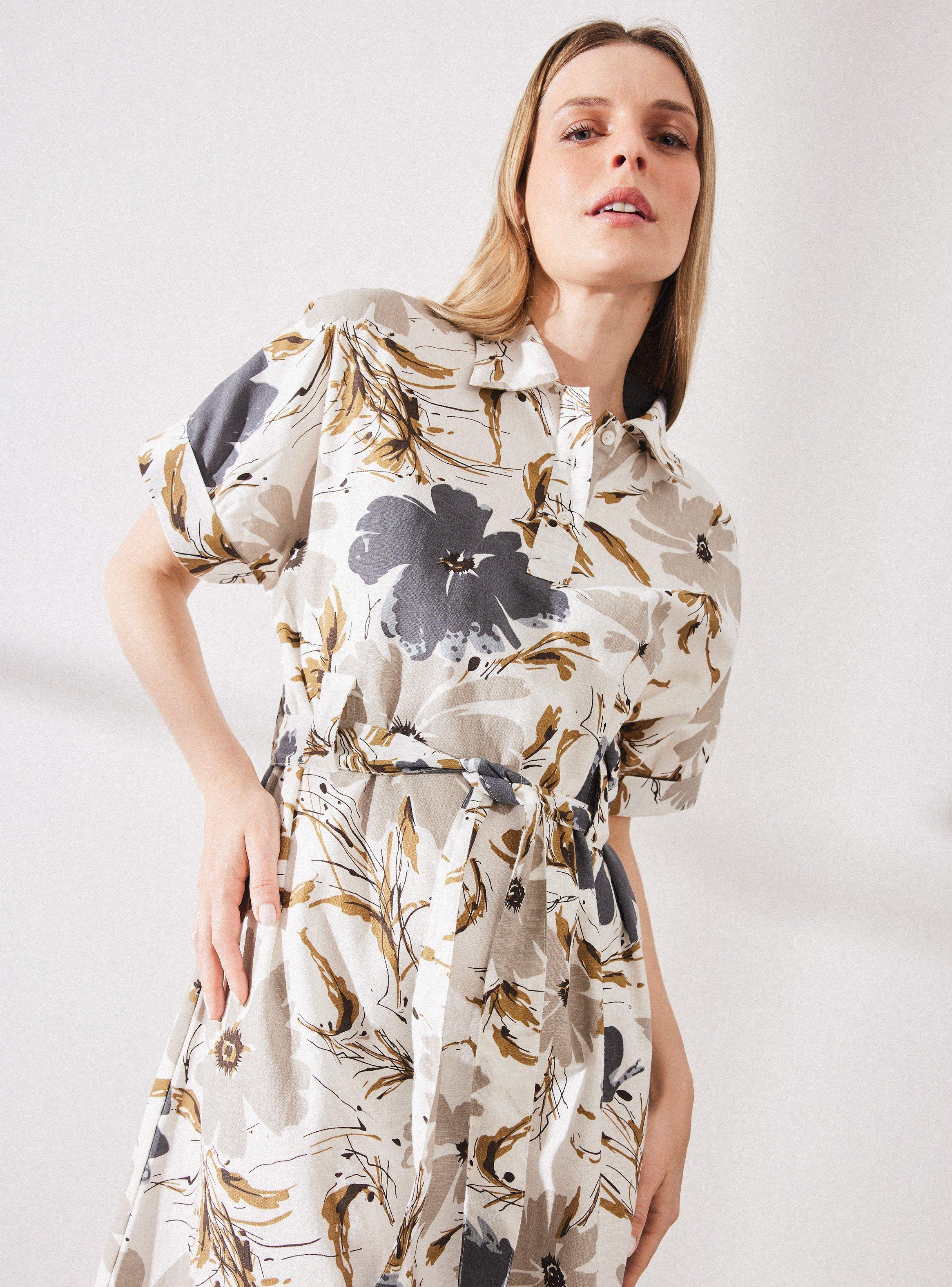 Vestido Lino Estampado con Amarra en Cintura-2