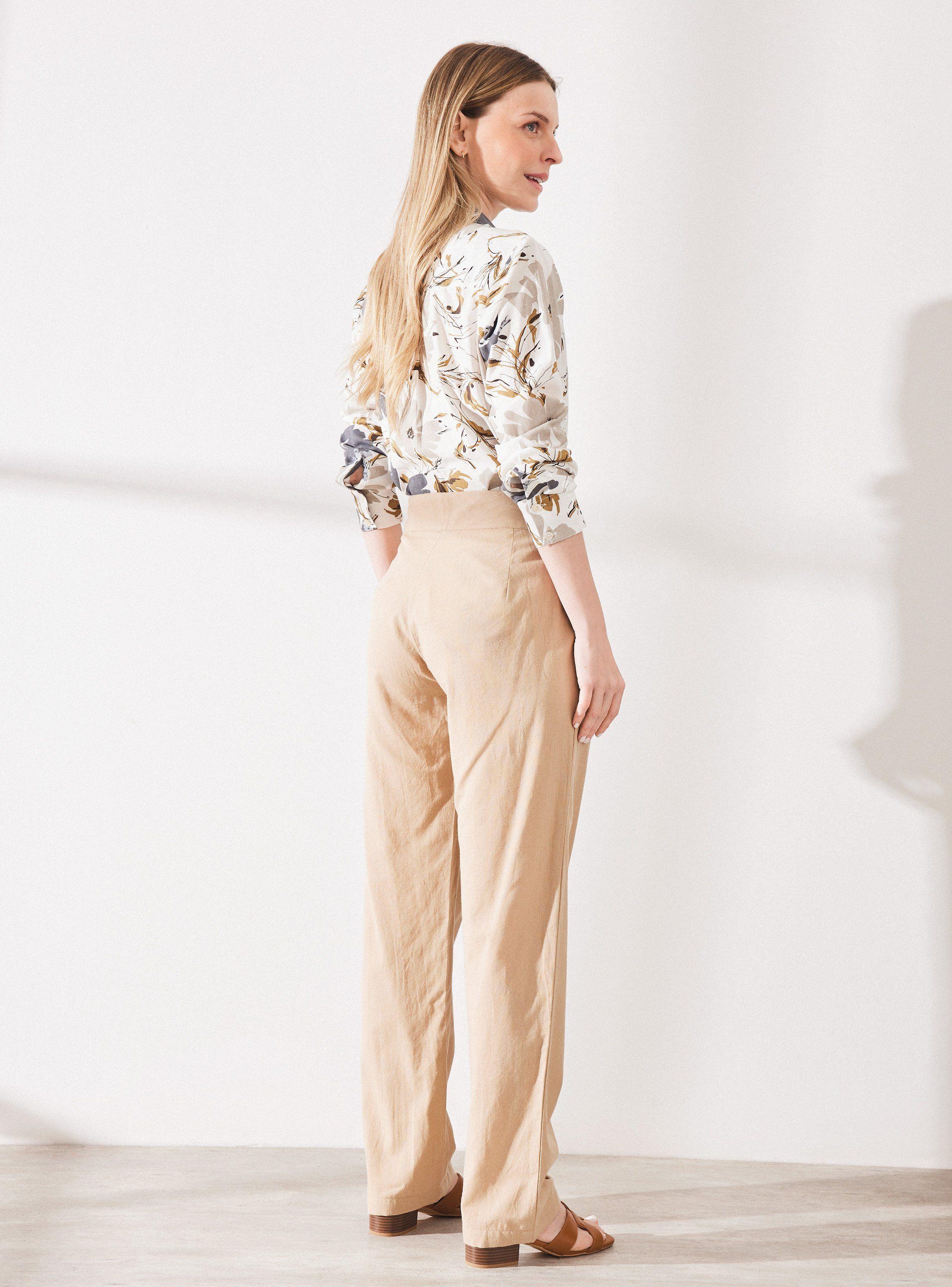 Pantalón Lino Suelto y Doble Botón-5