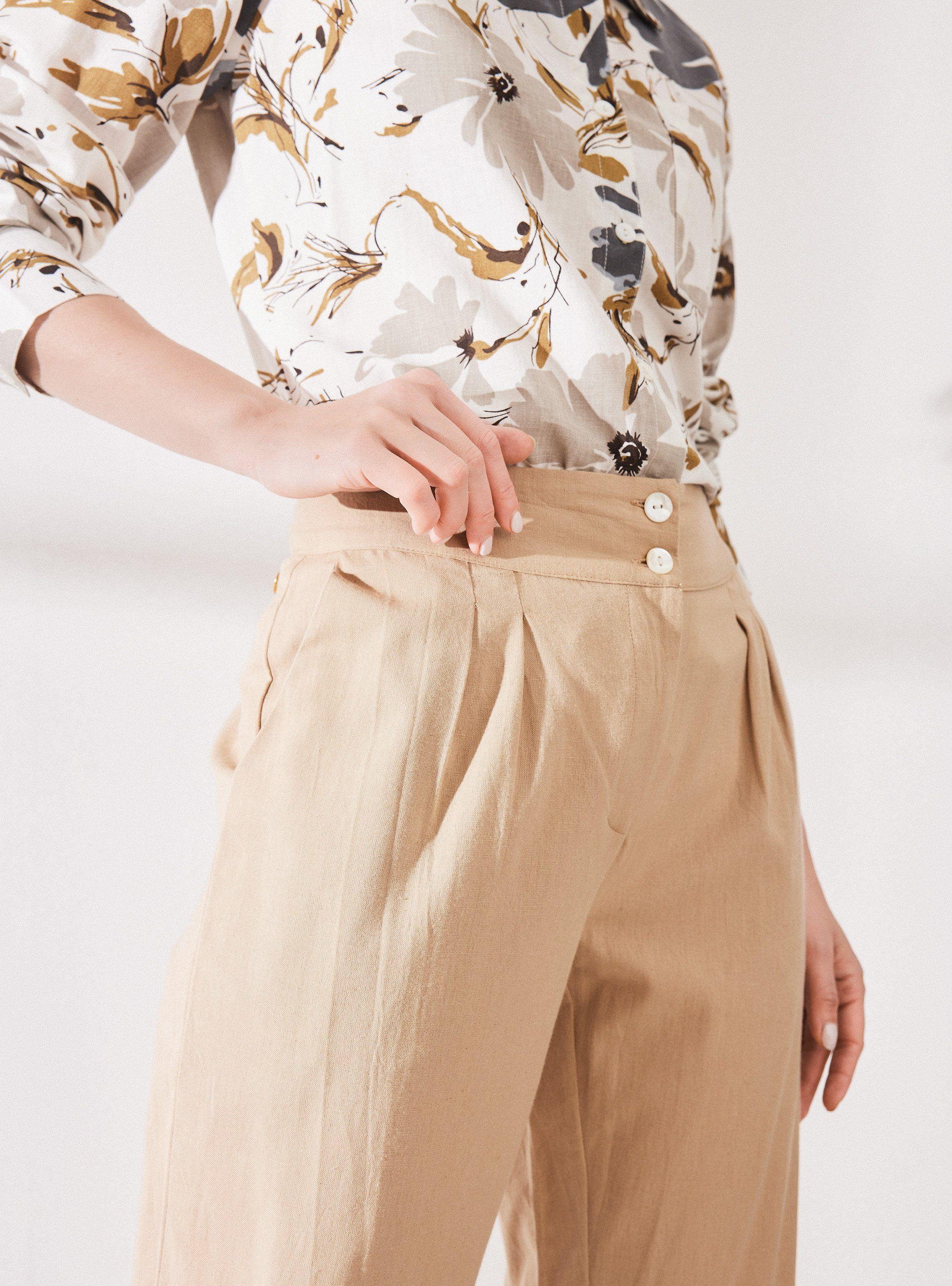 Pantalón Lino Suelto y Doble Botón-2