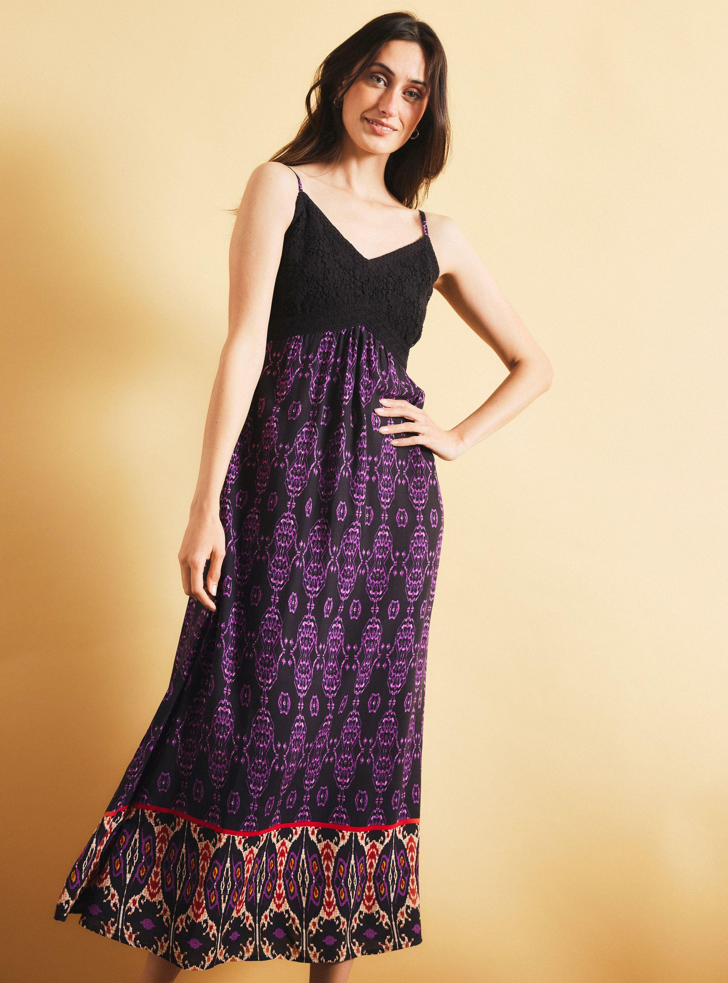 Vestido Estampado y Macramé en Escote-0