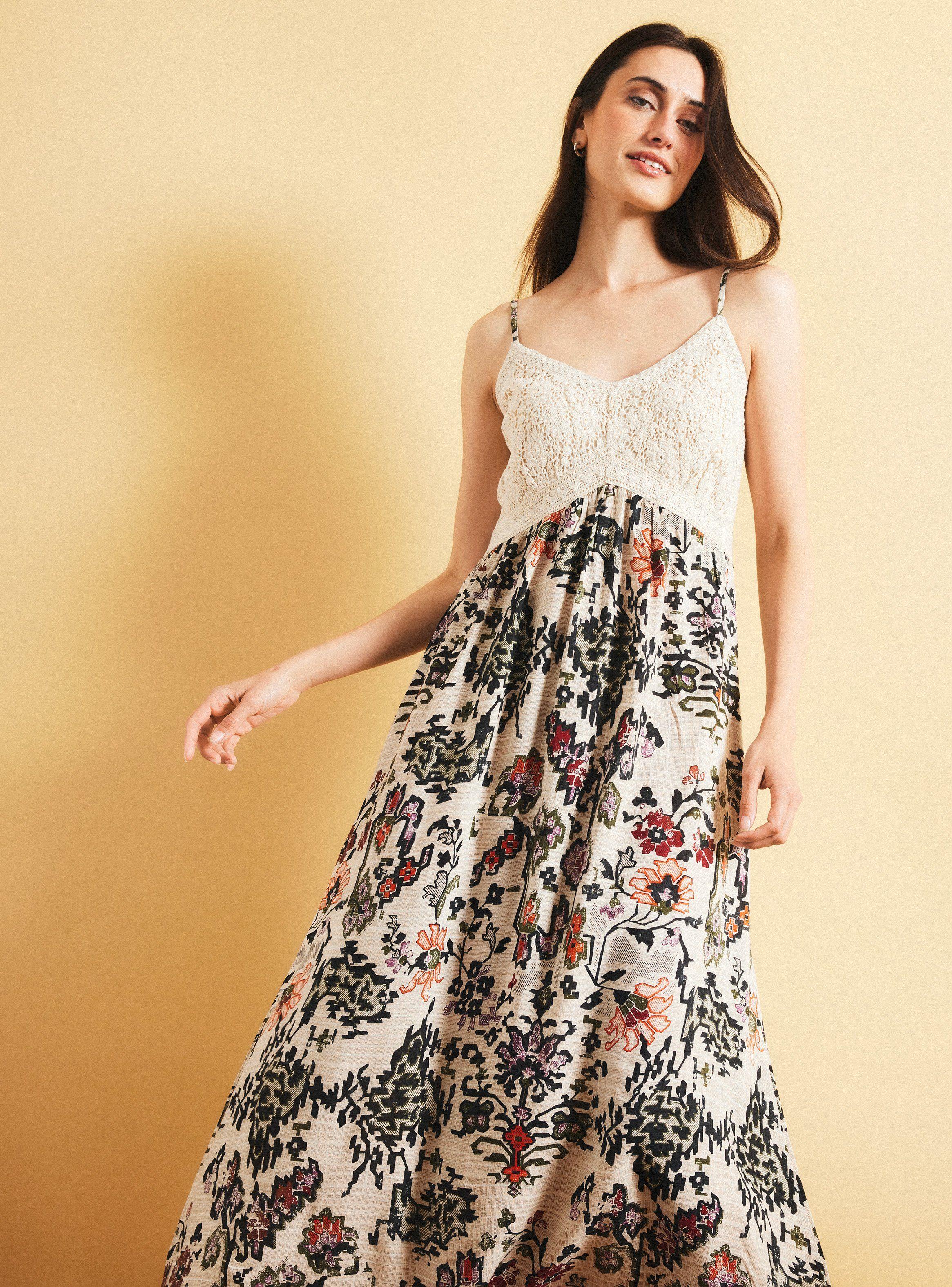 Vestido Estampado y Macramé en Escote-0