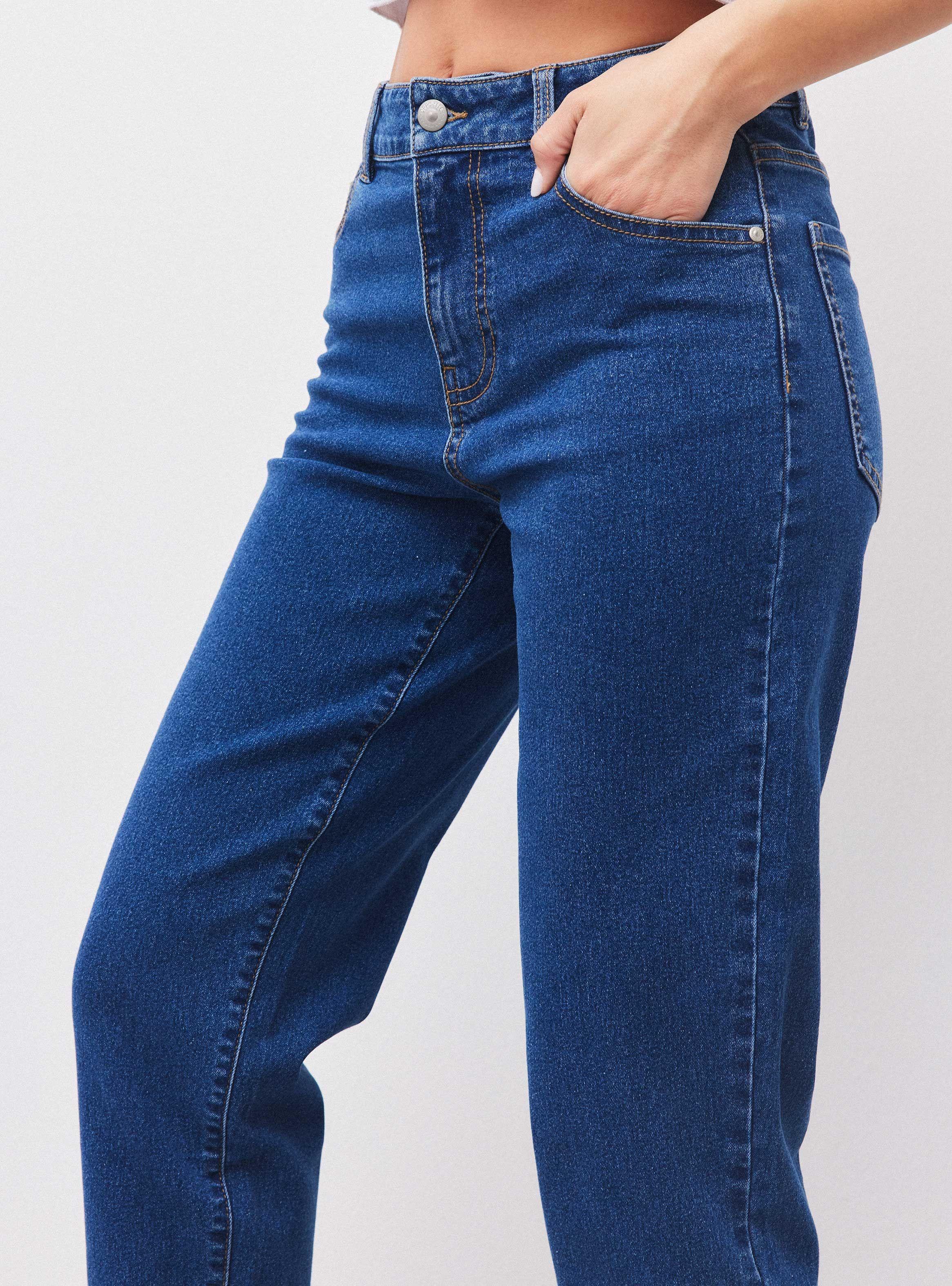 Jeans Mom Tiro Alto Tela con Spandex-2