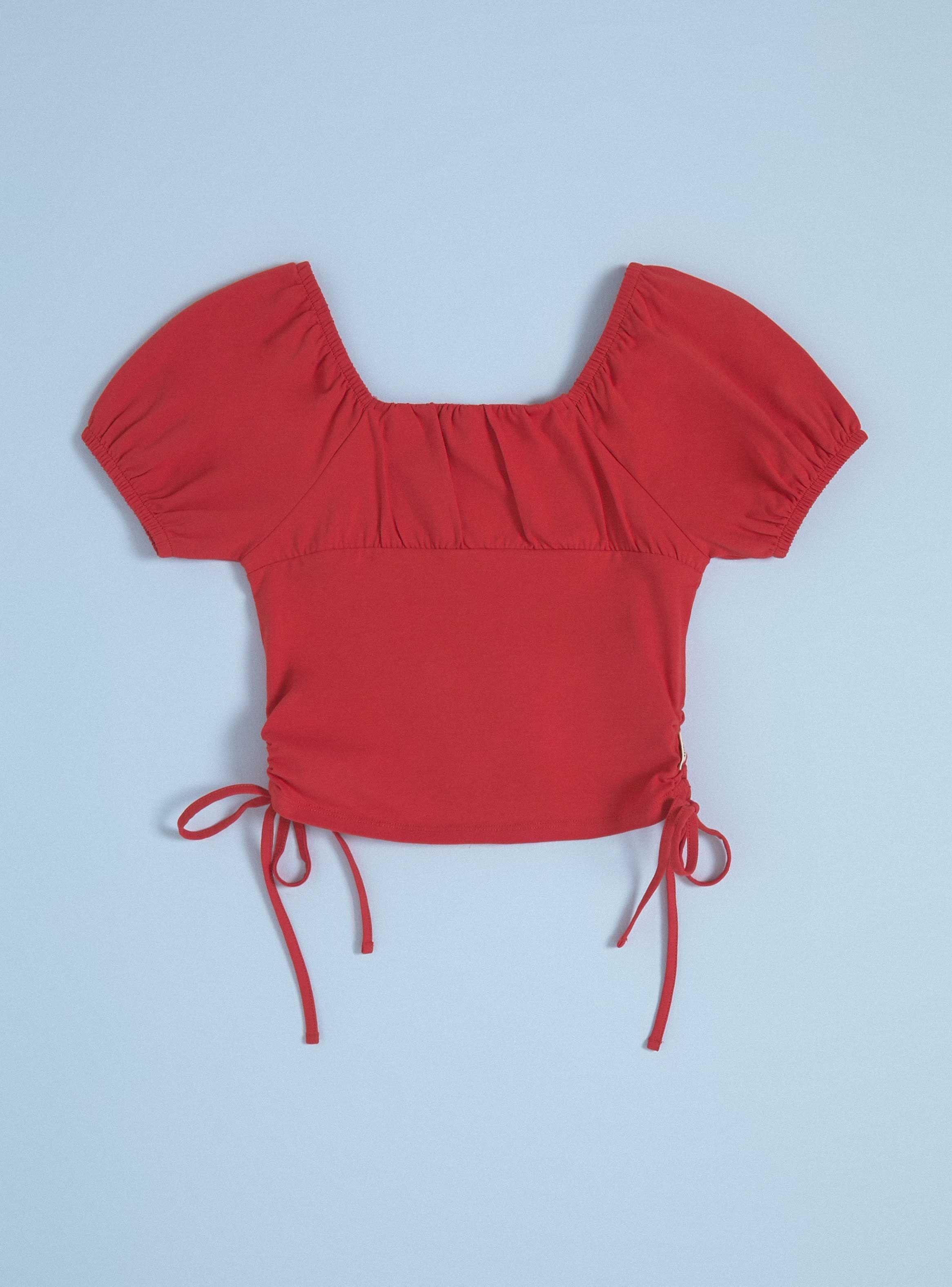 Polera Manga Globo, Recogido en los Costados-0