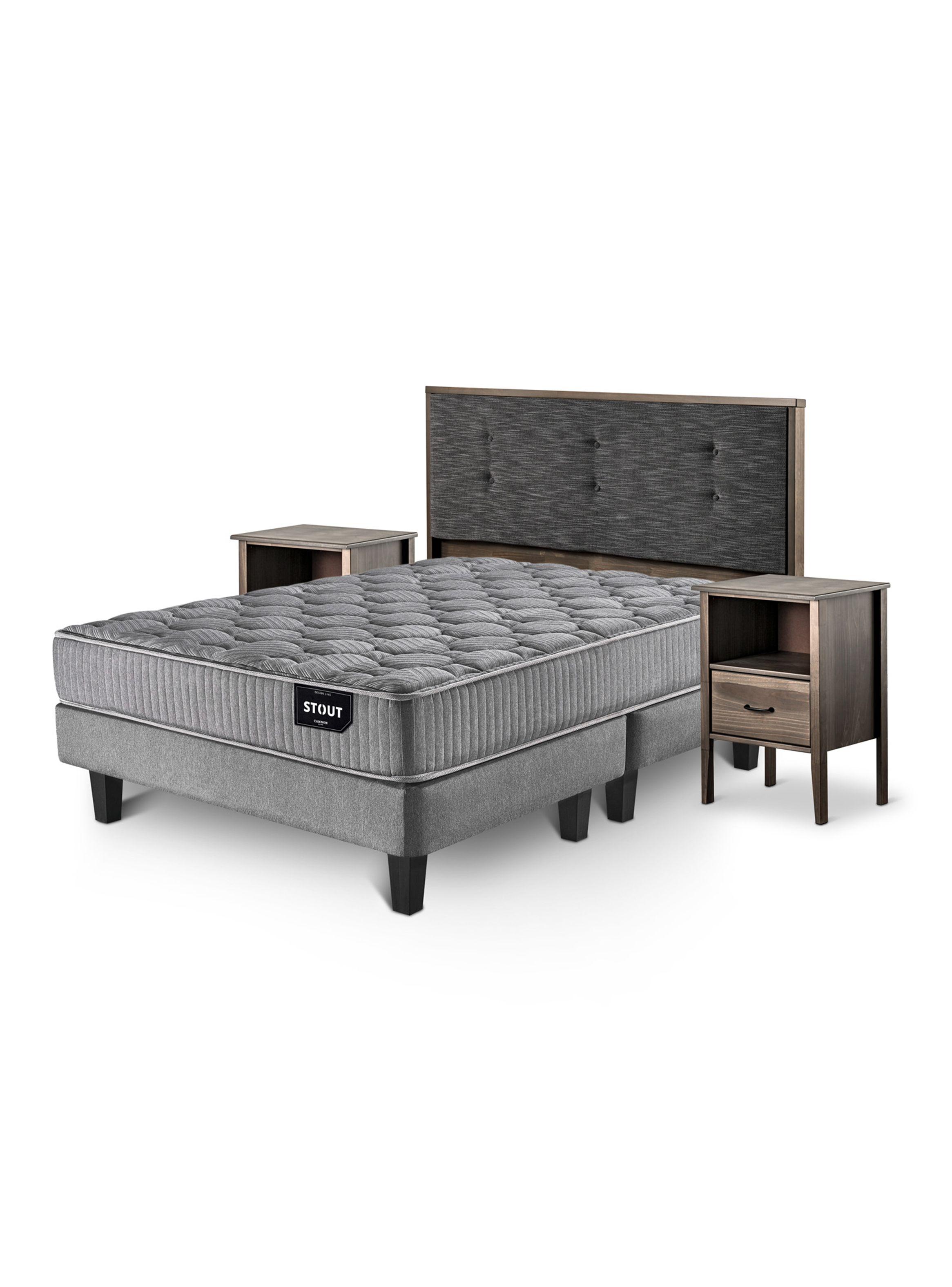 Cama Europea 2 Plazas Base Dividida Stout + Respaldo + Set Veladores-0