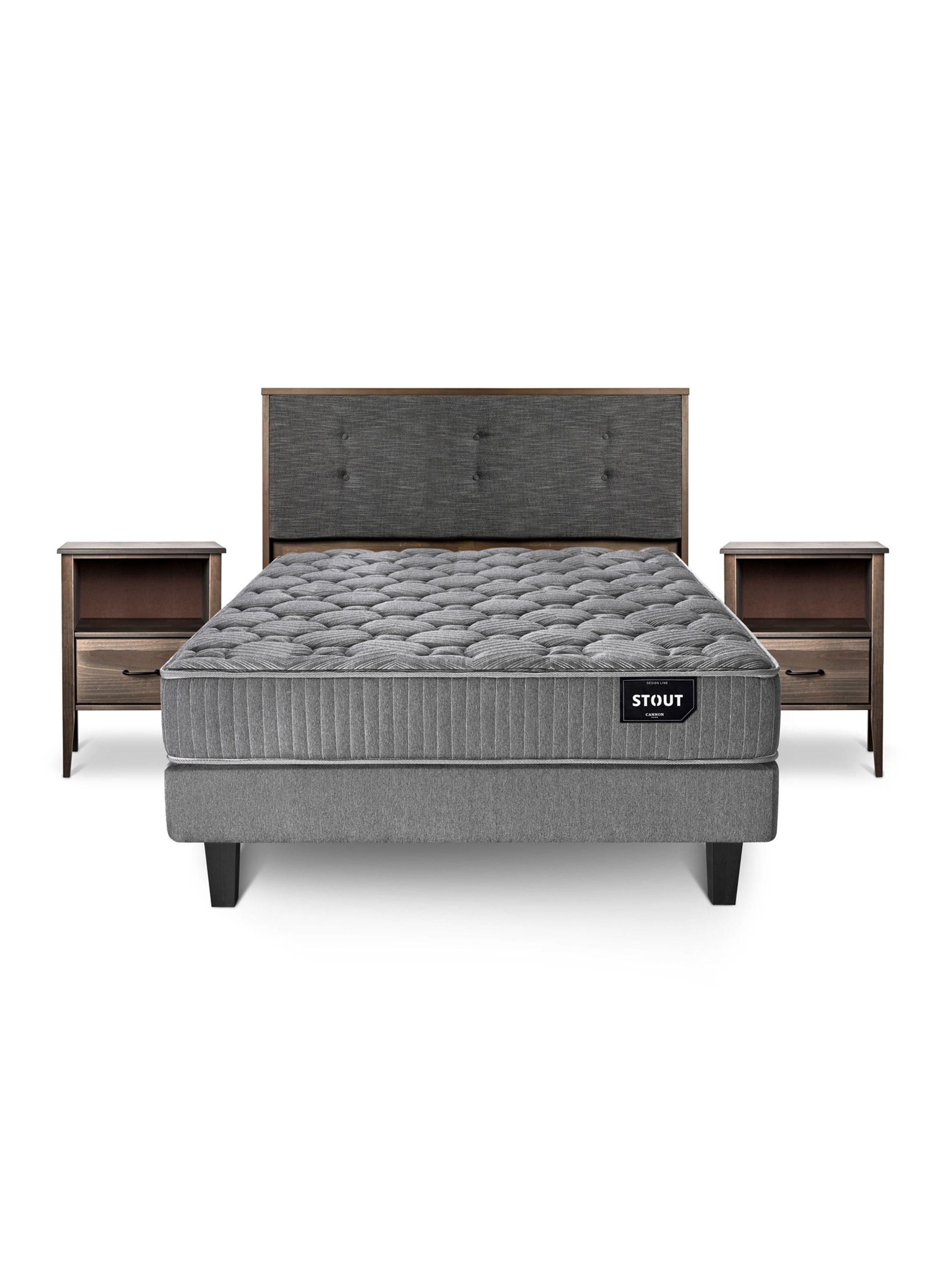 Cama Europea 2 Plazas Base Dividida Stout + Respaldo + Set Veladores-1
