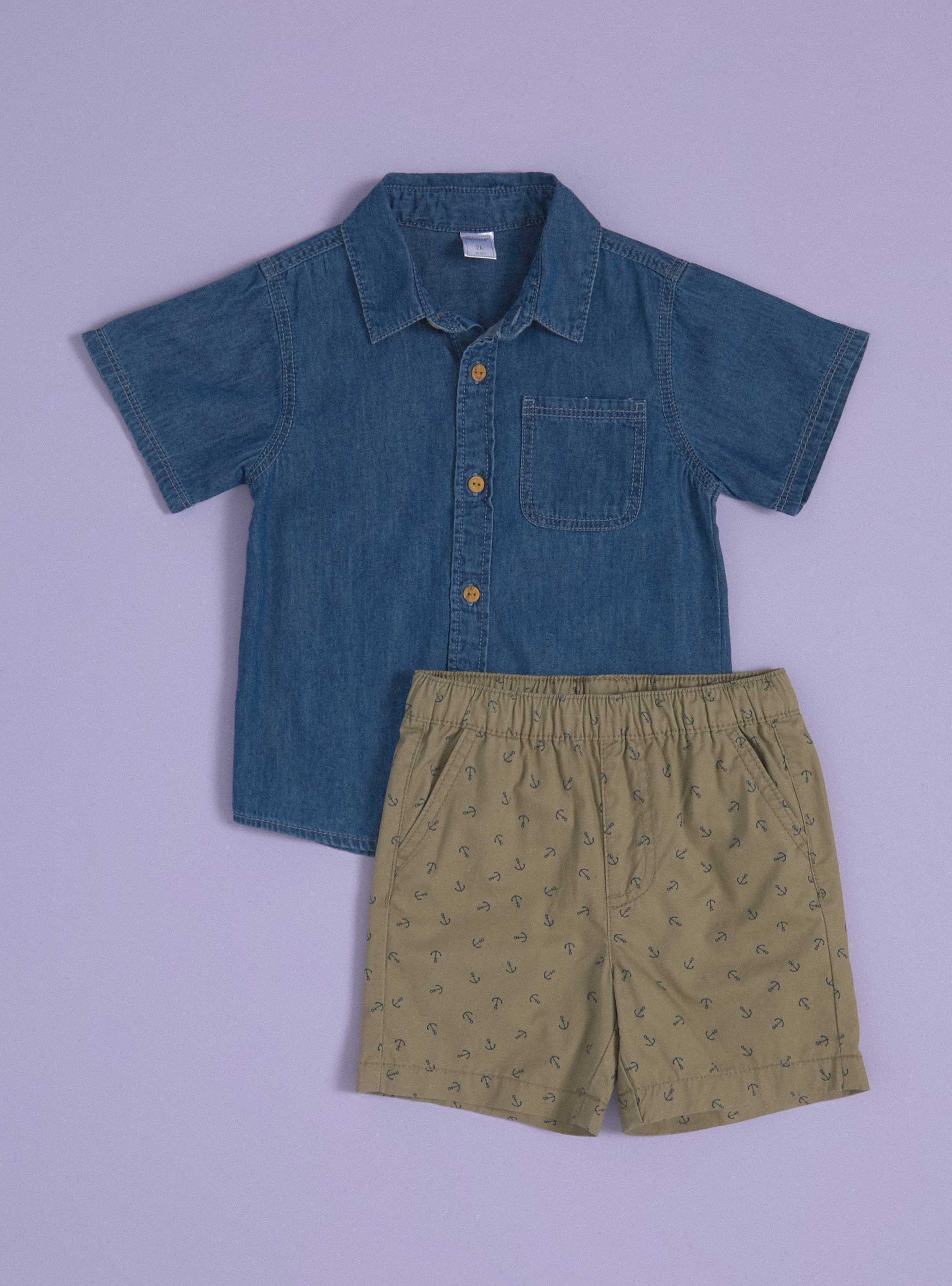 Conjunto con Camisa Denim y Bermuda Estampado-0