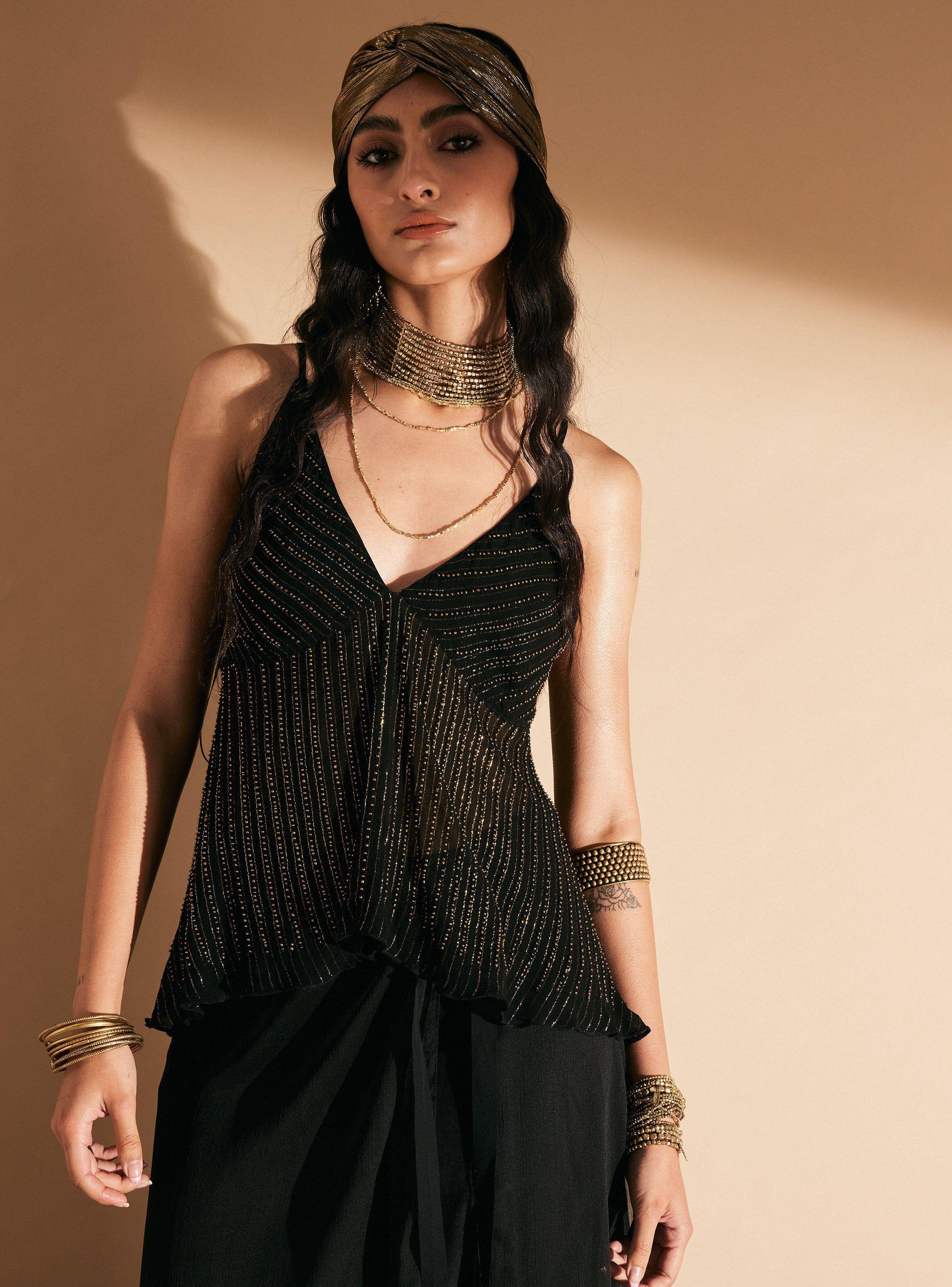 Polera Aplicación de Mostacillas Metálicas en Cuerpo-0