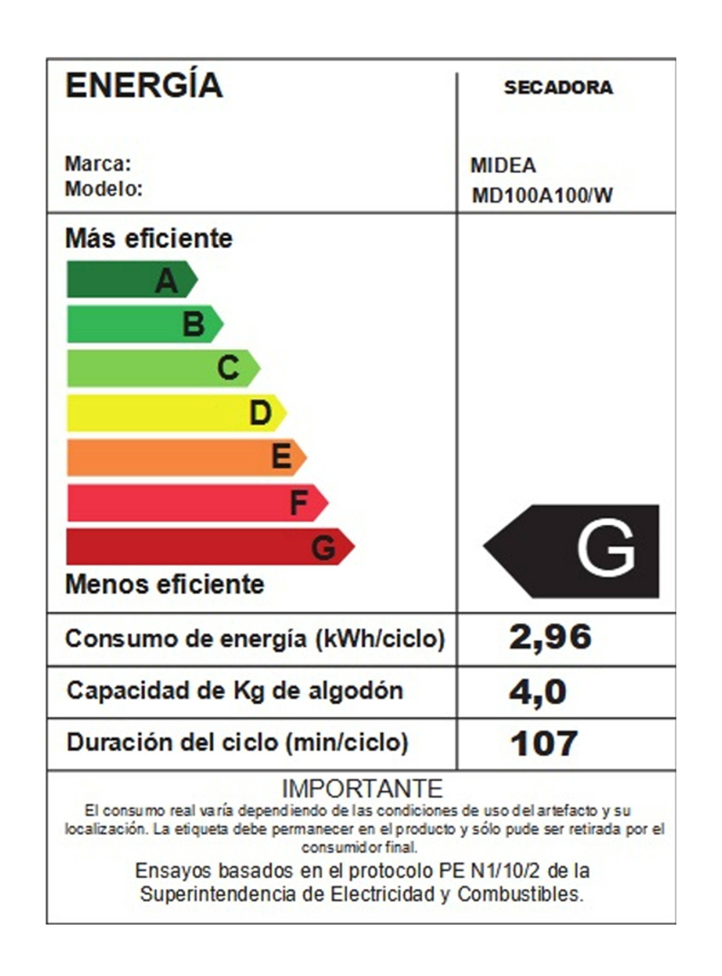Secadora Eléctrica Ventilación Frontal 10 Kg MD100A100/W-6