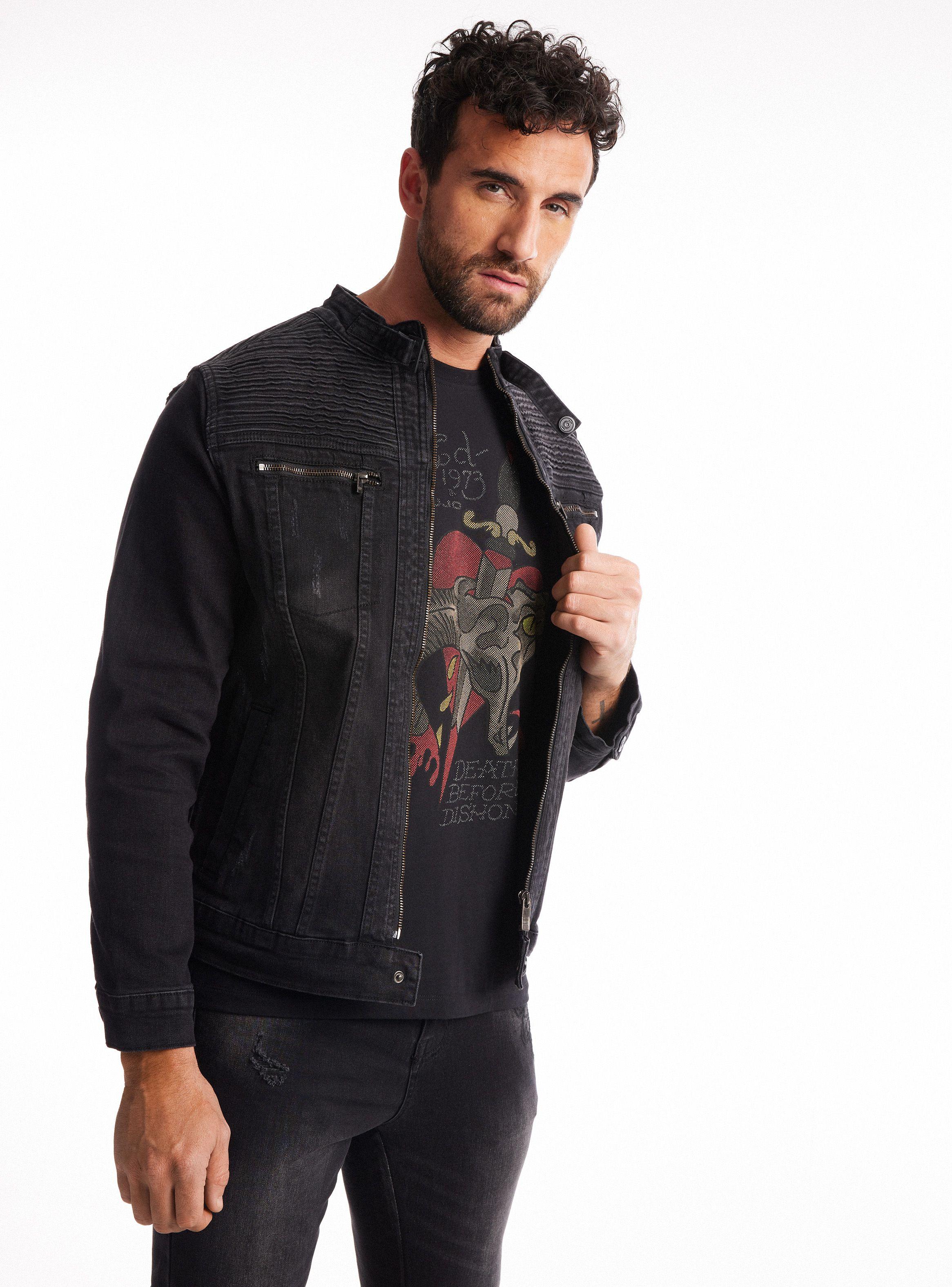 Chaqueta Biker Denim Costuras-0