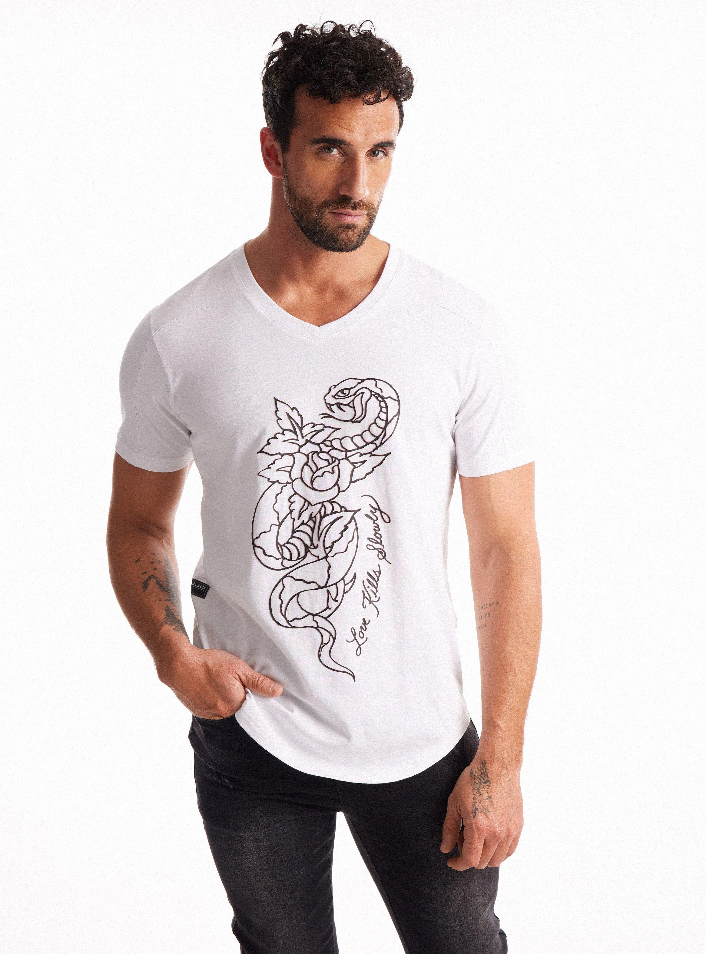 Polera Ed Hardy Cuello V Costura Contraste Print Bitono-0