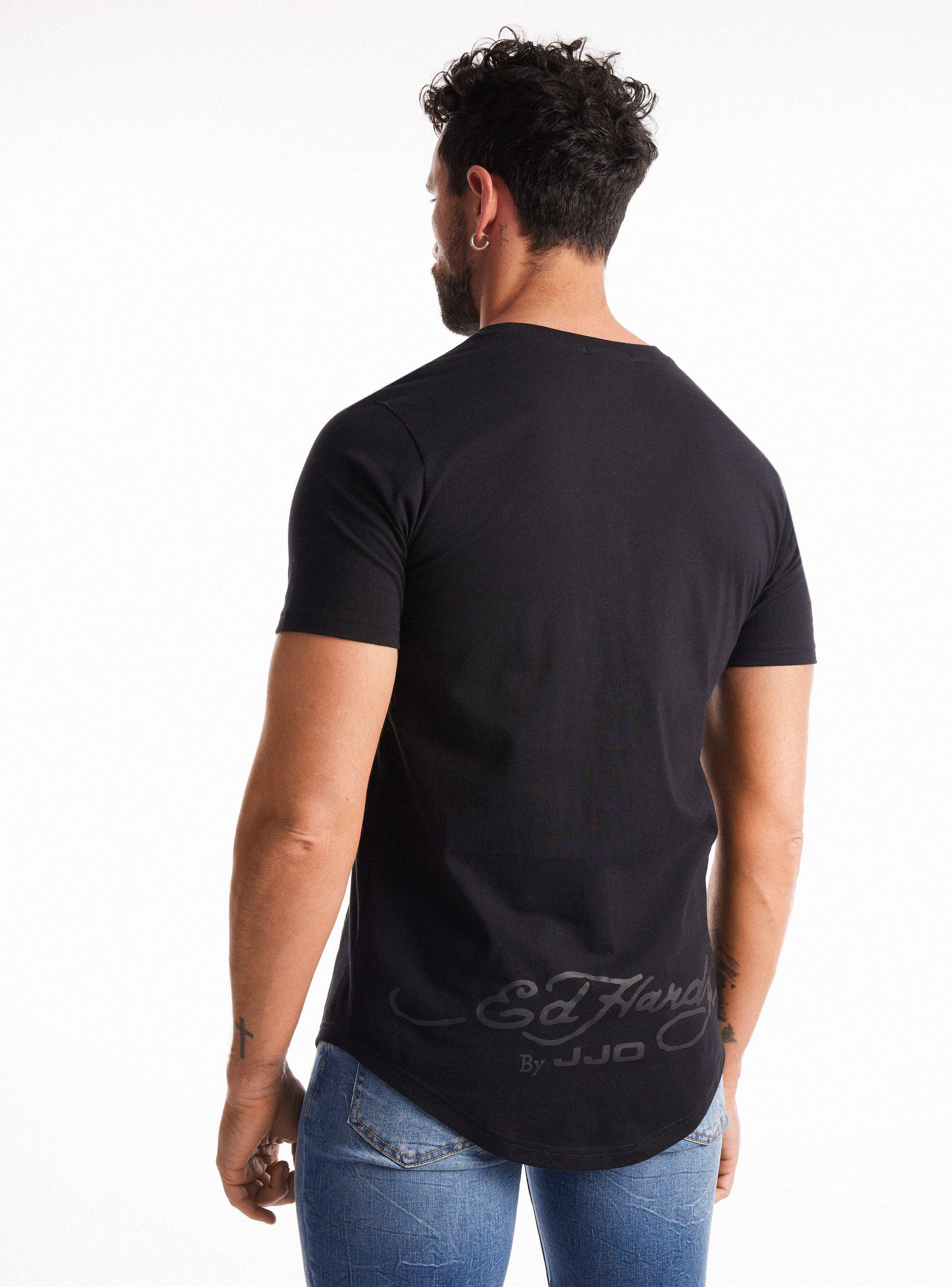 Polera Ed Hardy Cuello V Costura Contraste Print Bitono-1