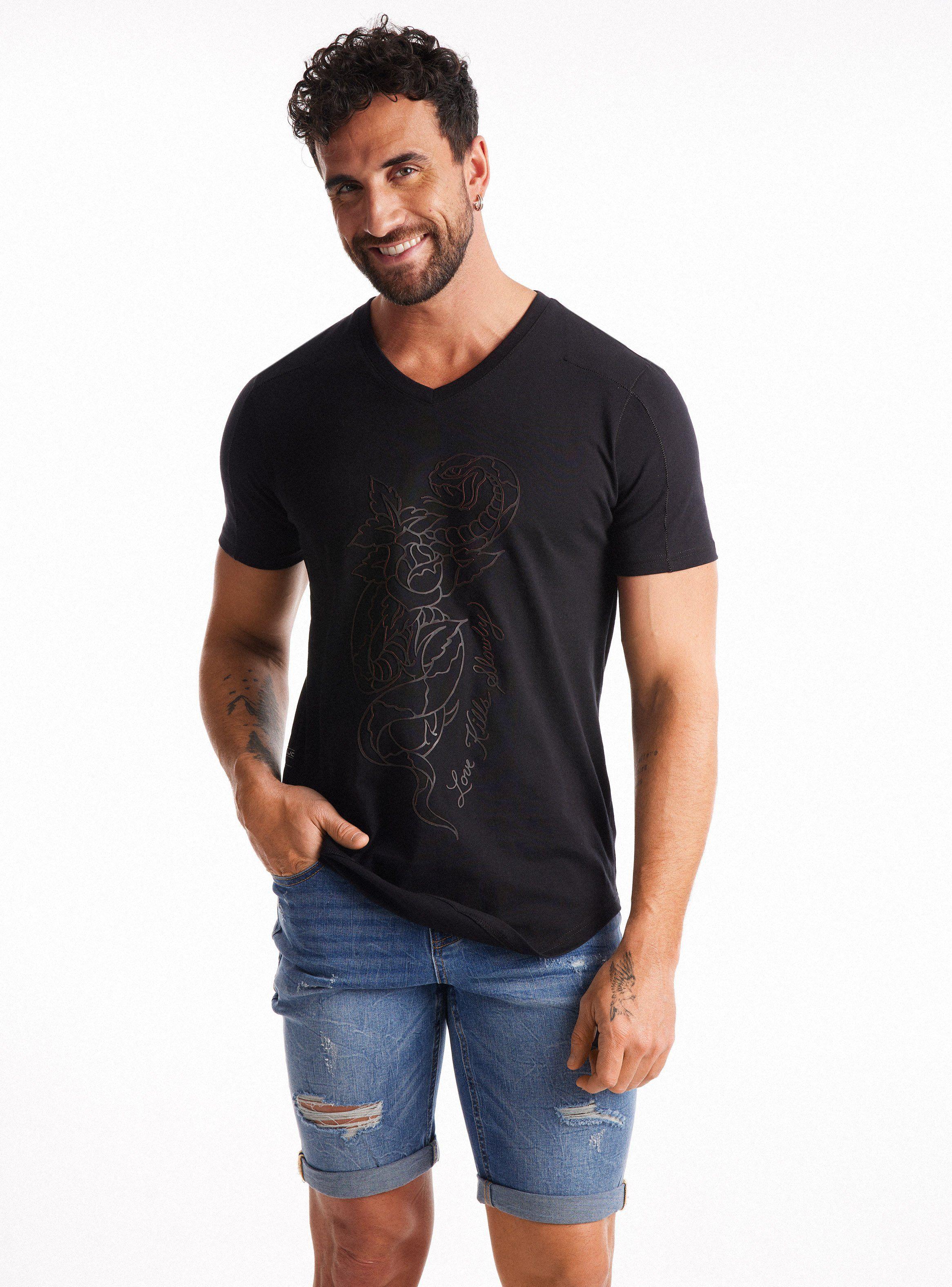 Polera Ed Hardy Cuello V Costura Contraste Print Bitono-0