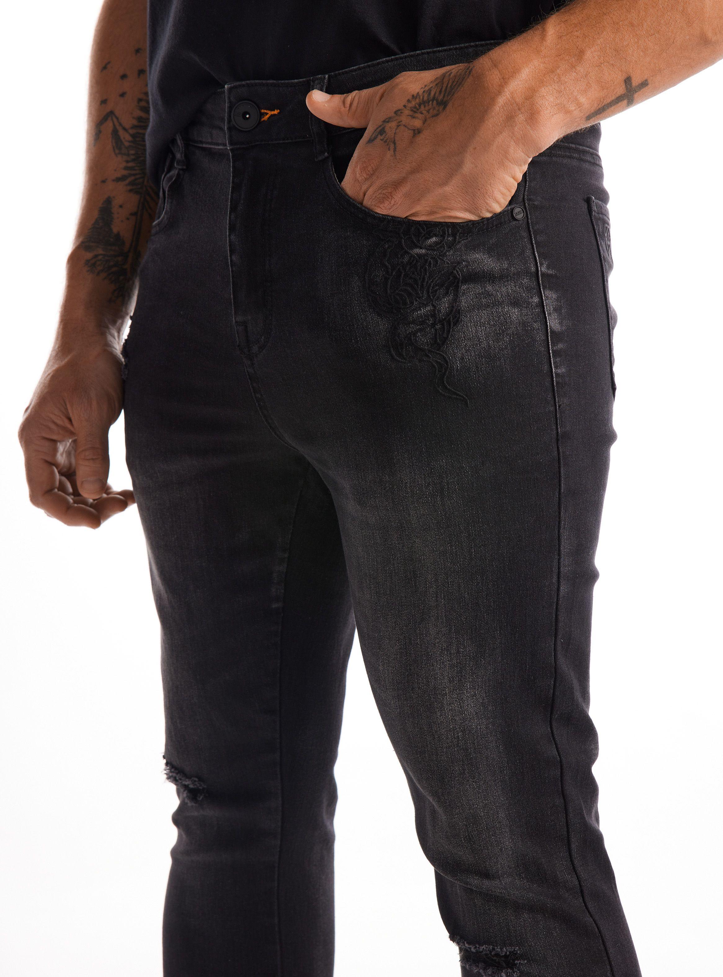 Jeans Ed Hardy Super Skinny Manchado Bordado-2