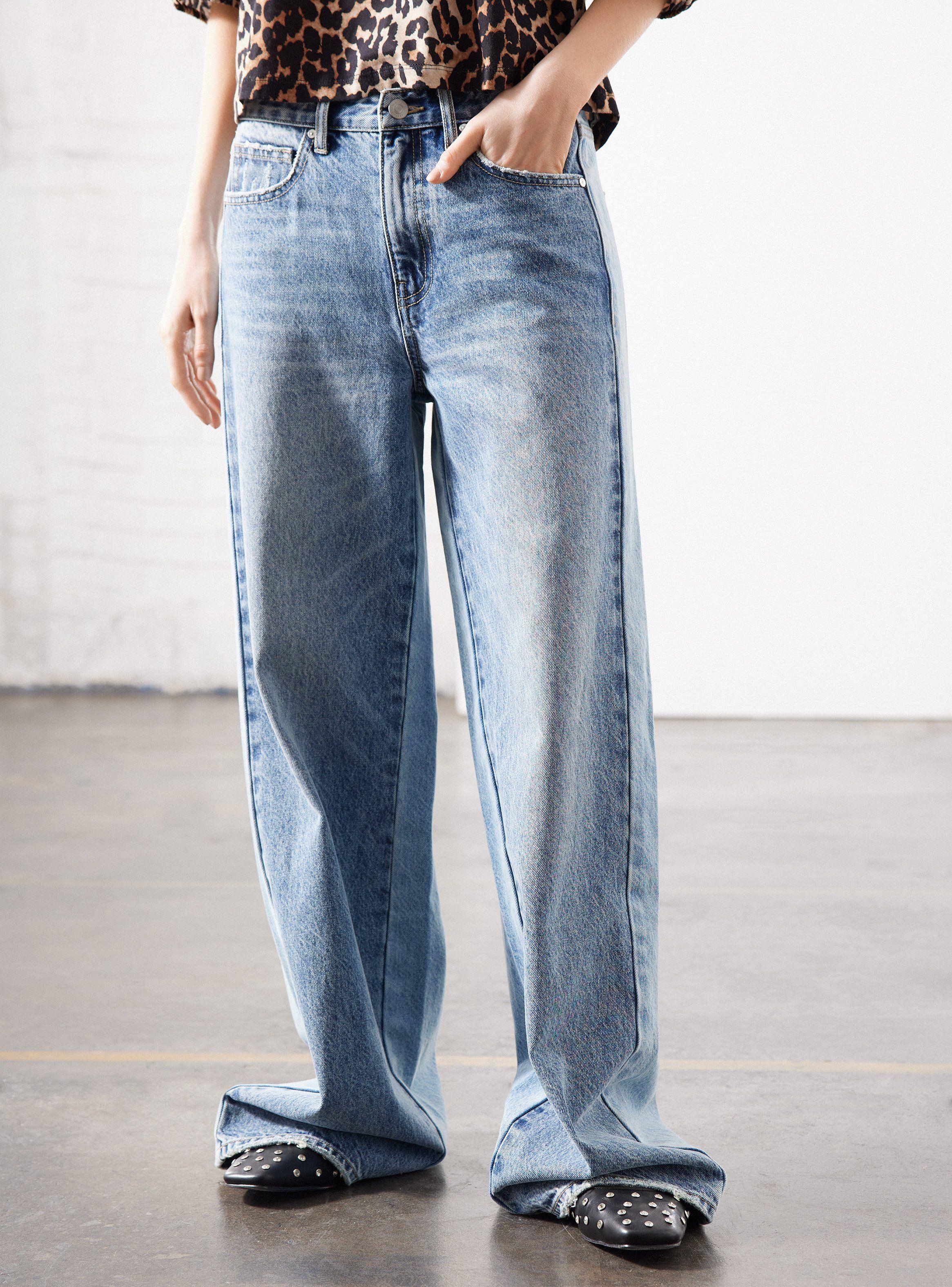 Jeans Wide Leg Lavado Bitono-0