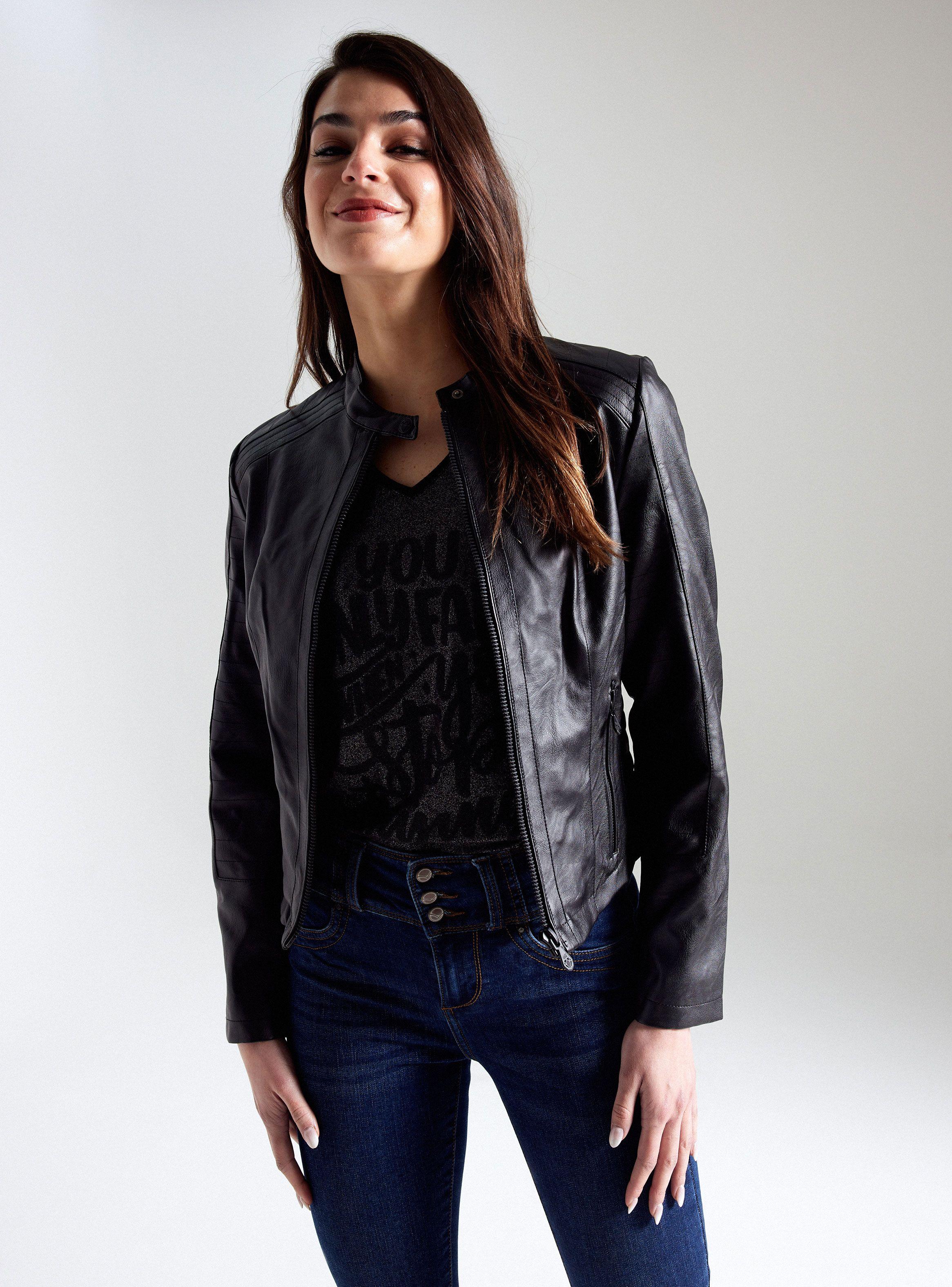 Chaqueta Biker Simil Cuero Forro Animal Print-0