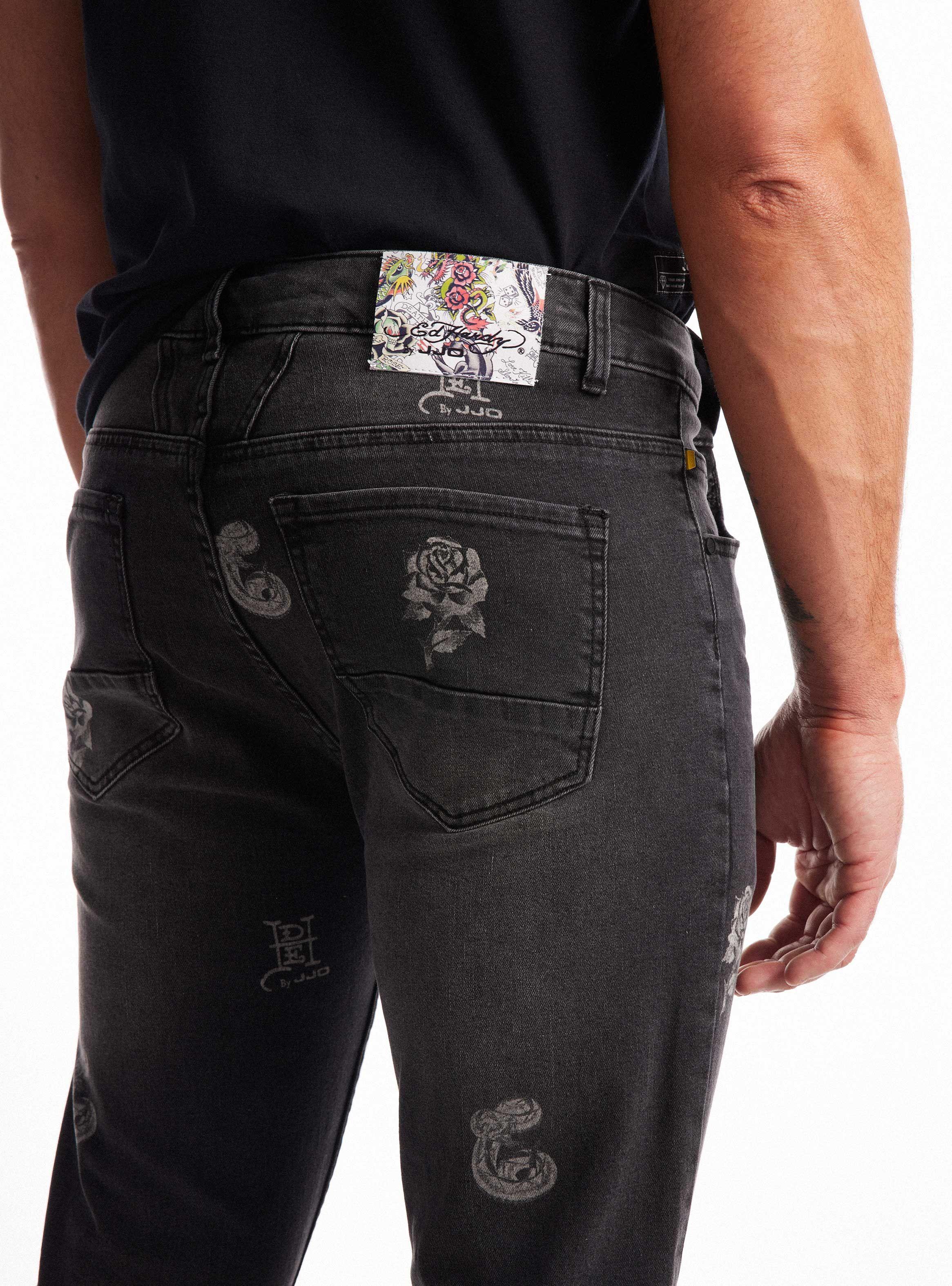 Jeans Ed Hardy Skinny Desgastado Full print-3