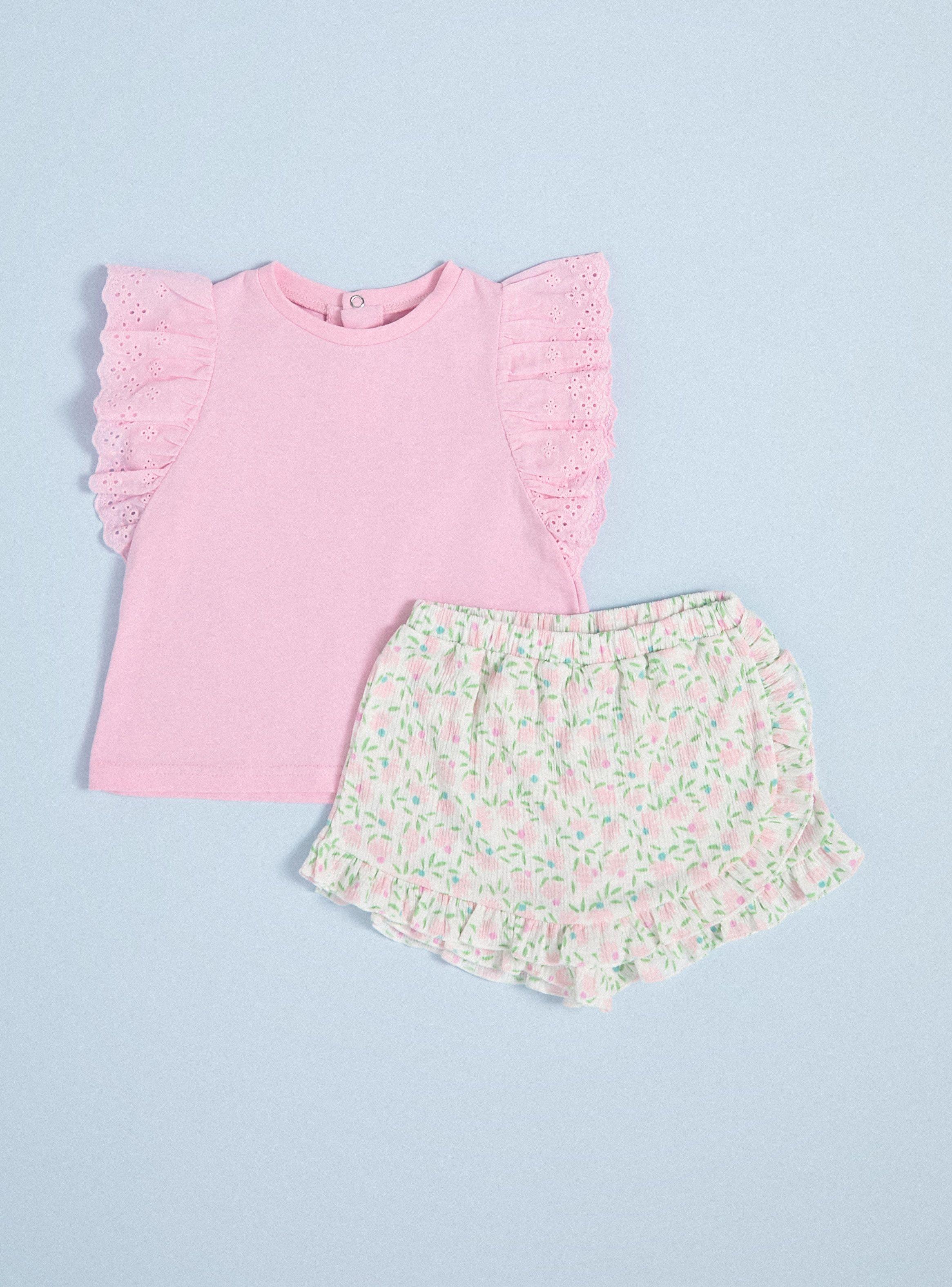 Conjunto Polera Vuelos y Faldashort Estampado Completo-0