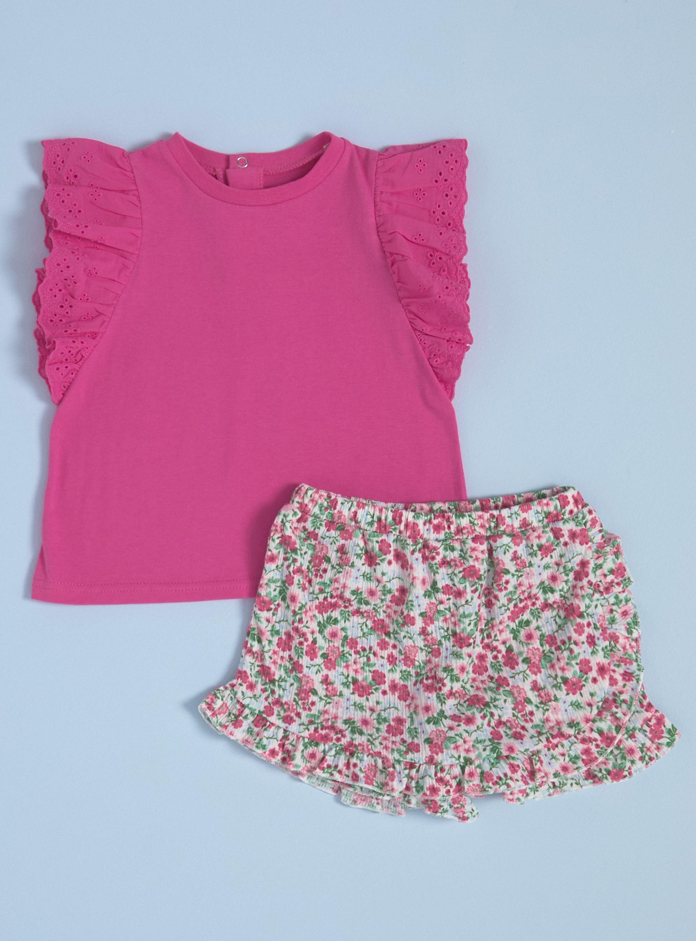 Conjunto Polera Vuelos y Faldashort Estampado Completo-0