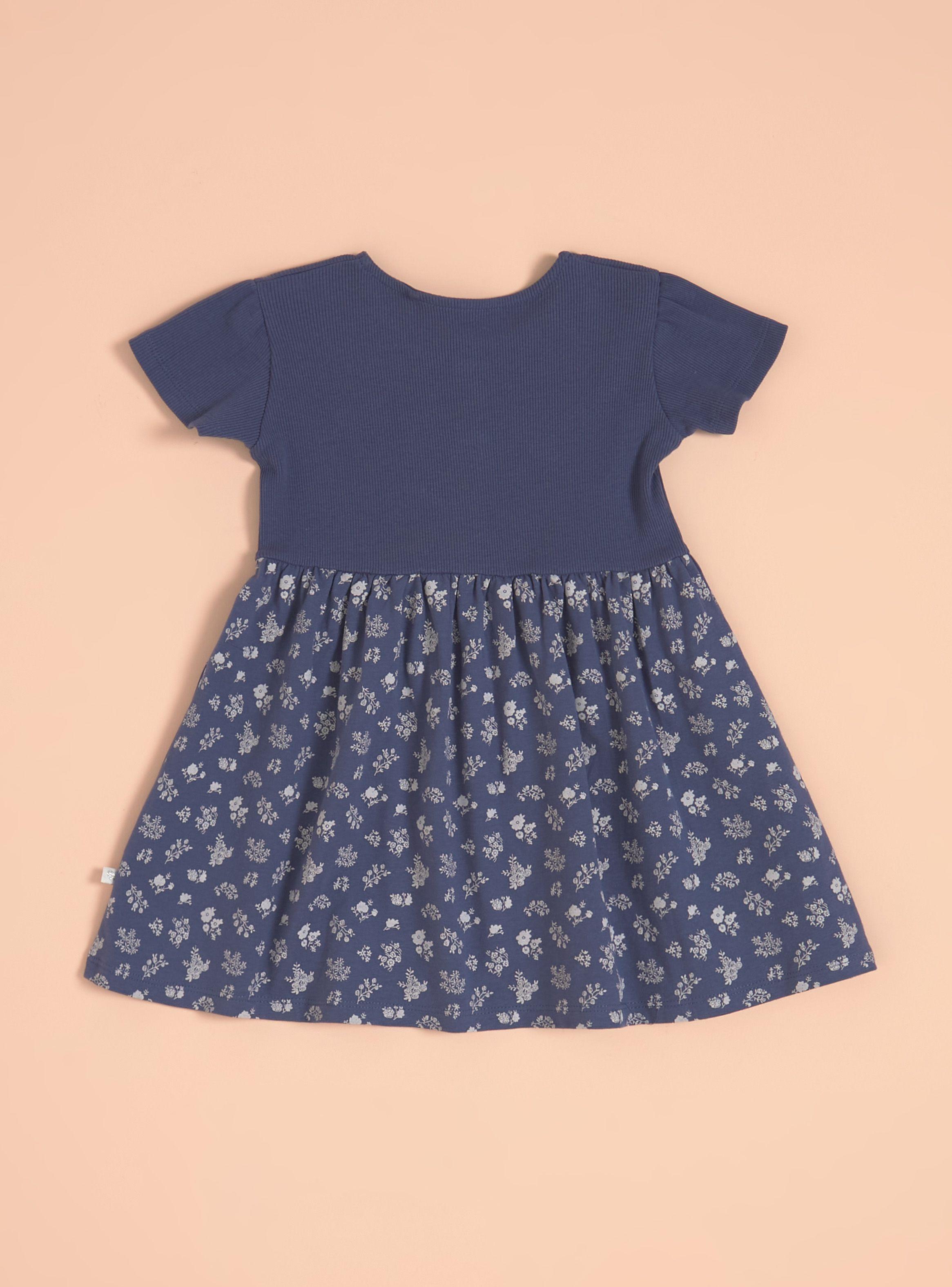 Vestido Rib Sólido y Falda Estampado Completo-1