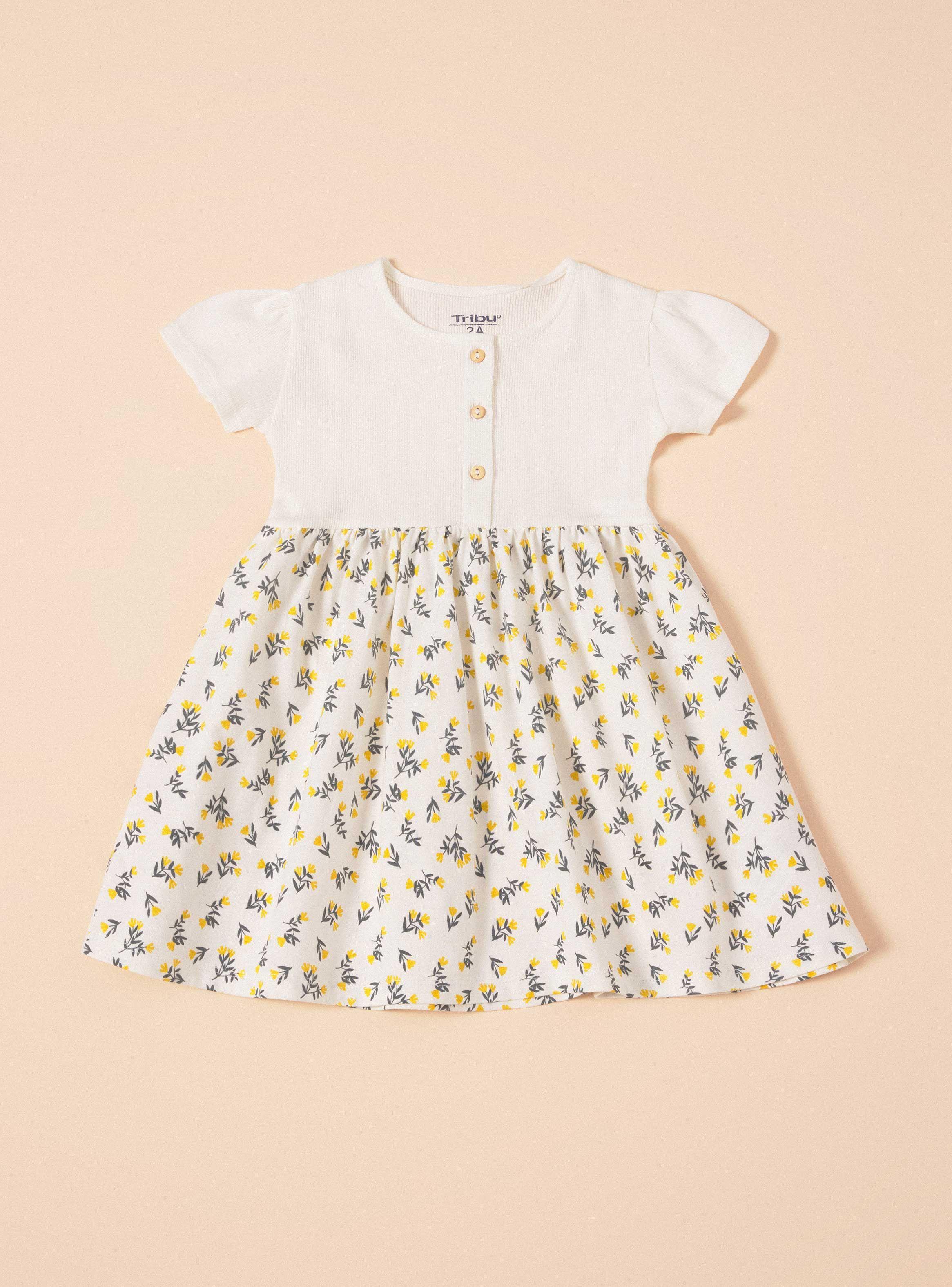 Vestido Rib Sólido y Falda Estampado Completo-0