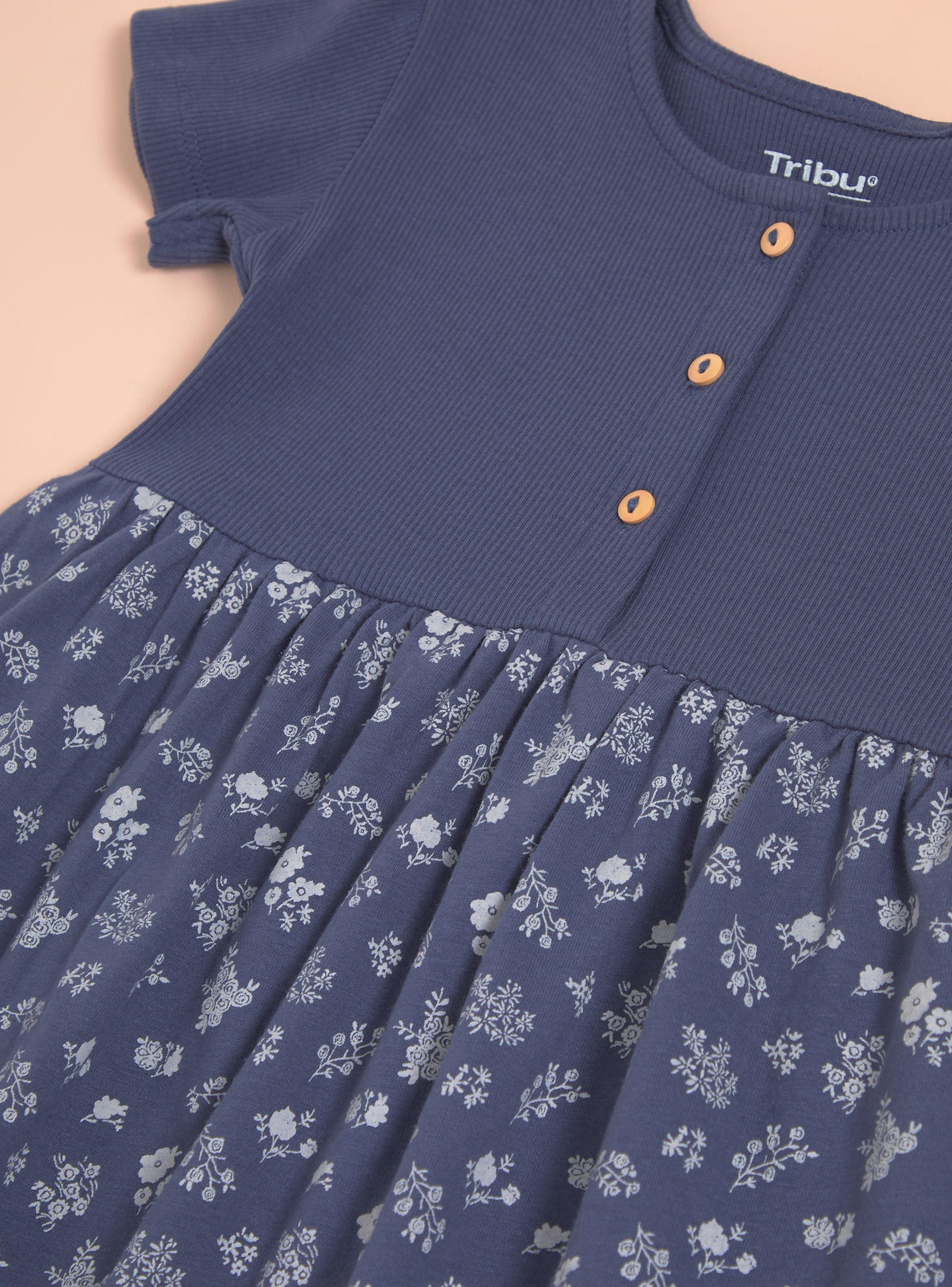 Vestido Rib Sólido y Falda Estampado Completo-2