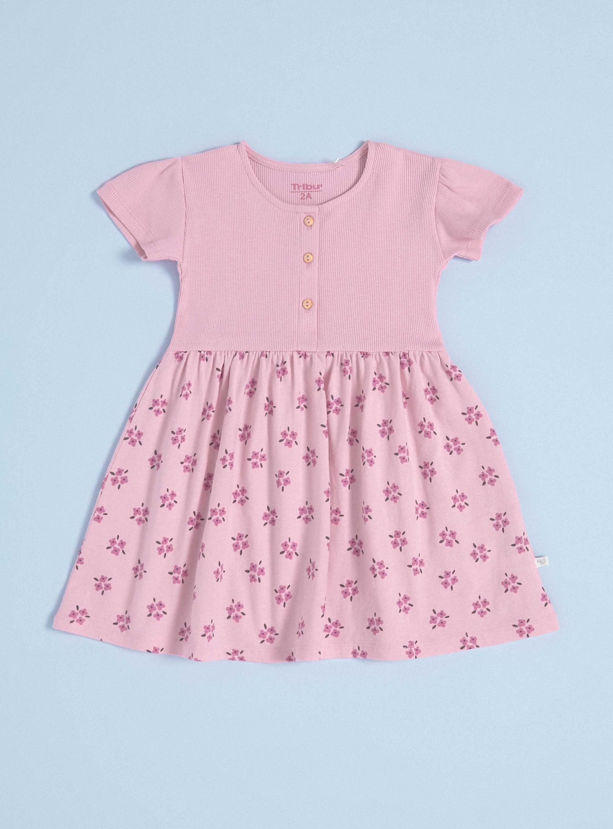 Vestido Rib Sólido y Falda Estampado Completo-0