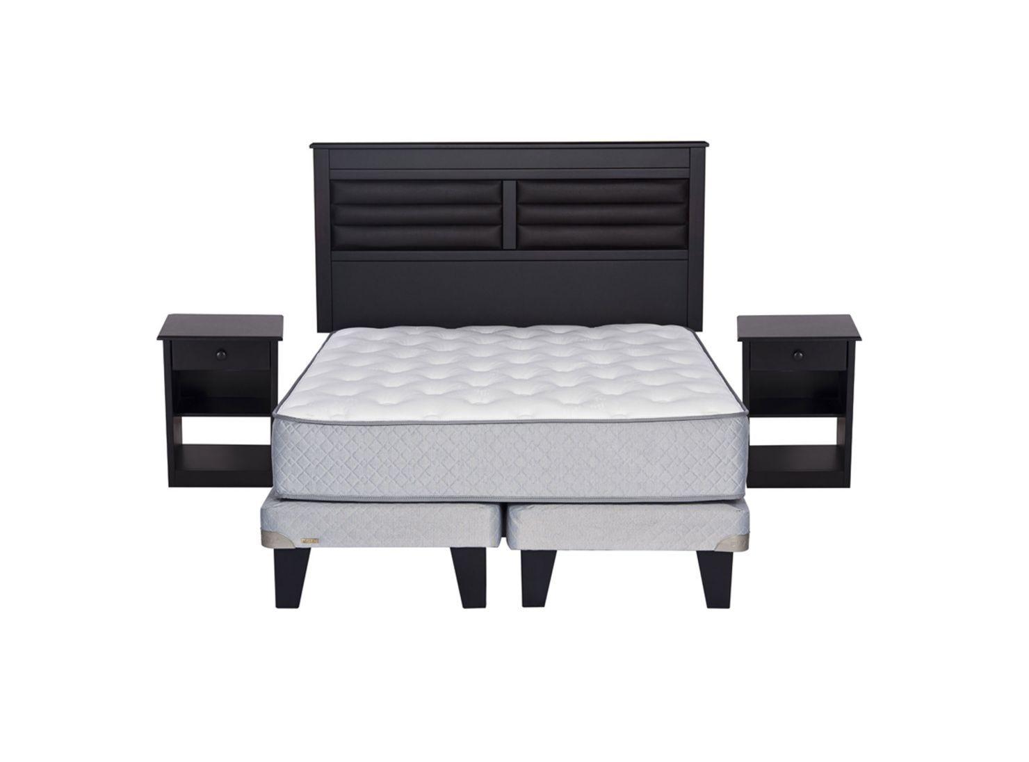 Set Cama Europea Adapta 2 plazas Base Dividida +  Respaldo + Veladores Florencia-1