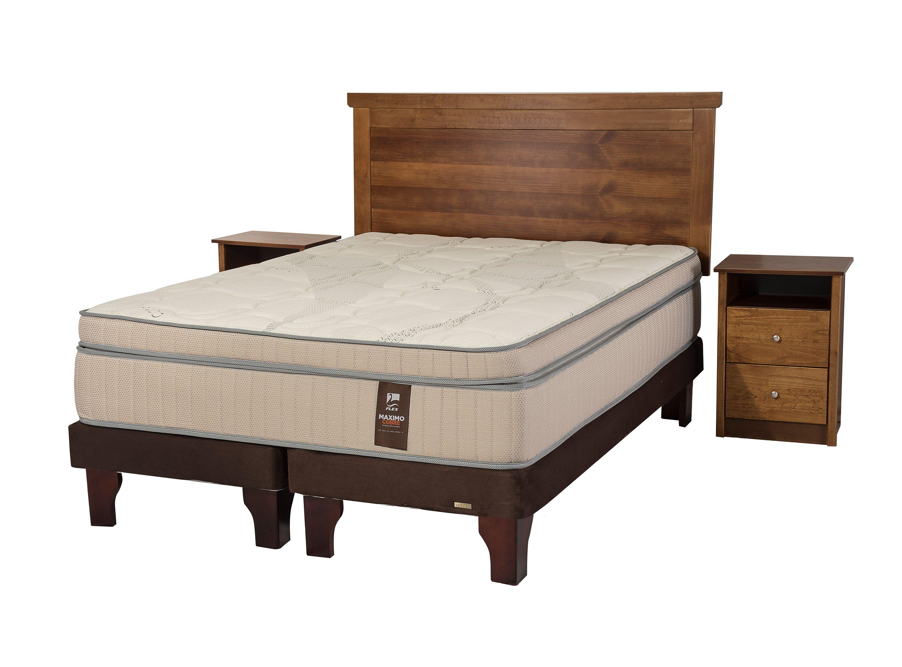 Cama Europea Máximo Cobre 2 plazas Base Dividida + Respaldo + Veladores Catania-1