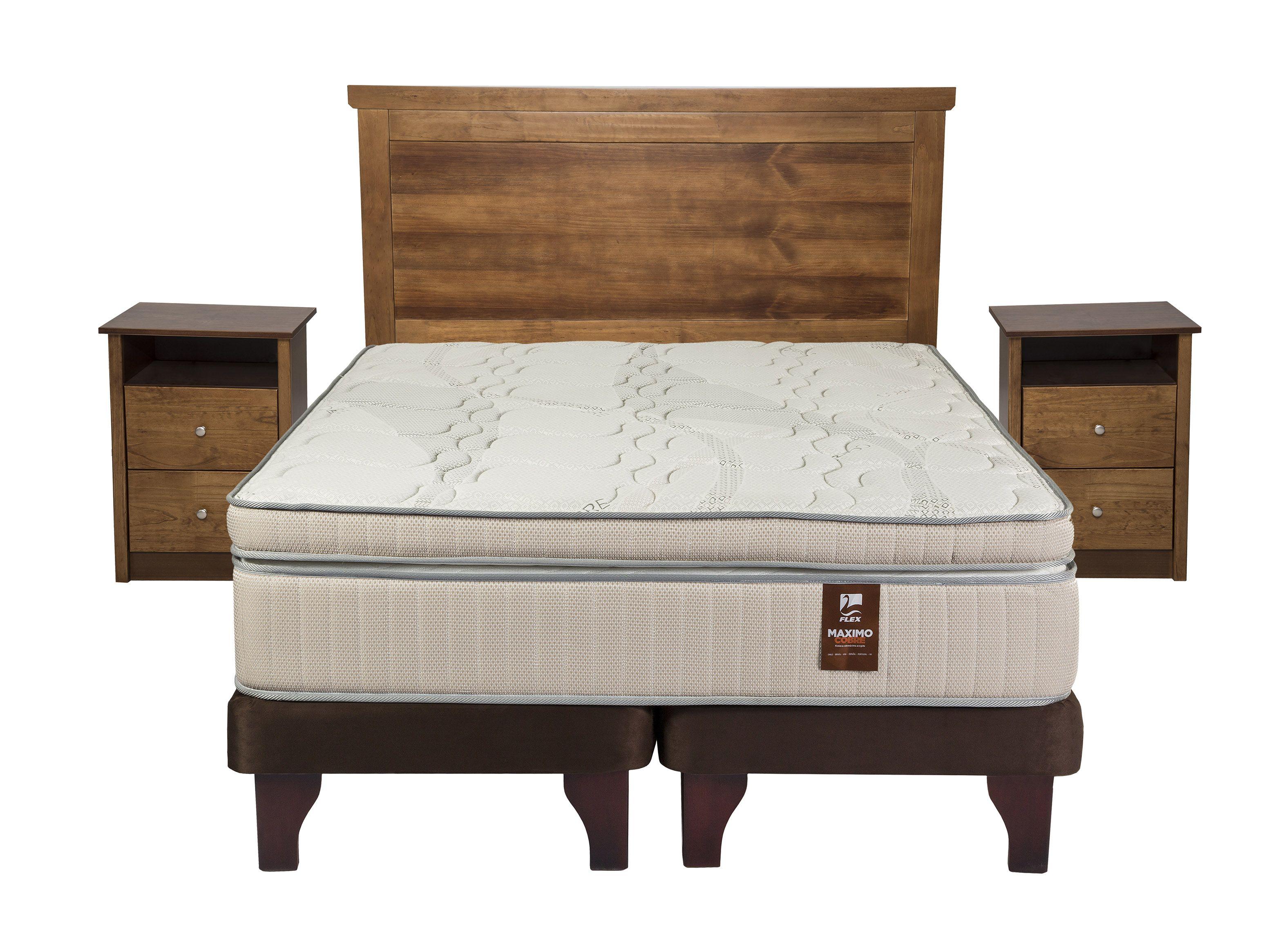 Cama Europea Máximo Cobre 2 plazas Base Dividida + Respaldo + Veladores Catania-0