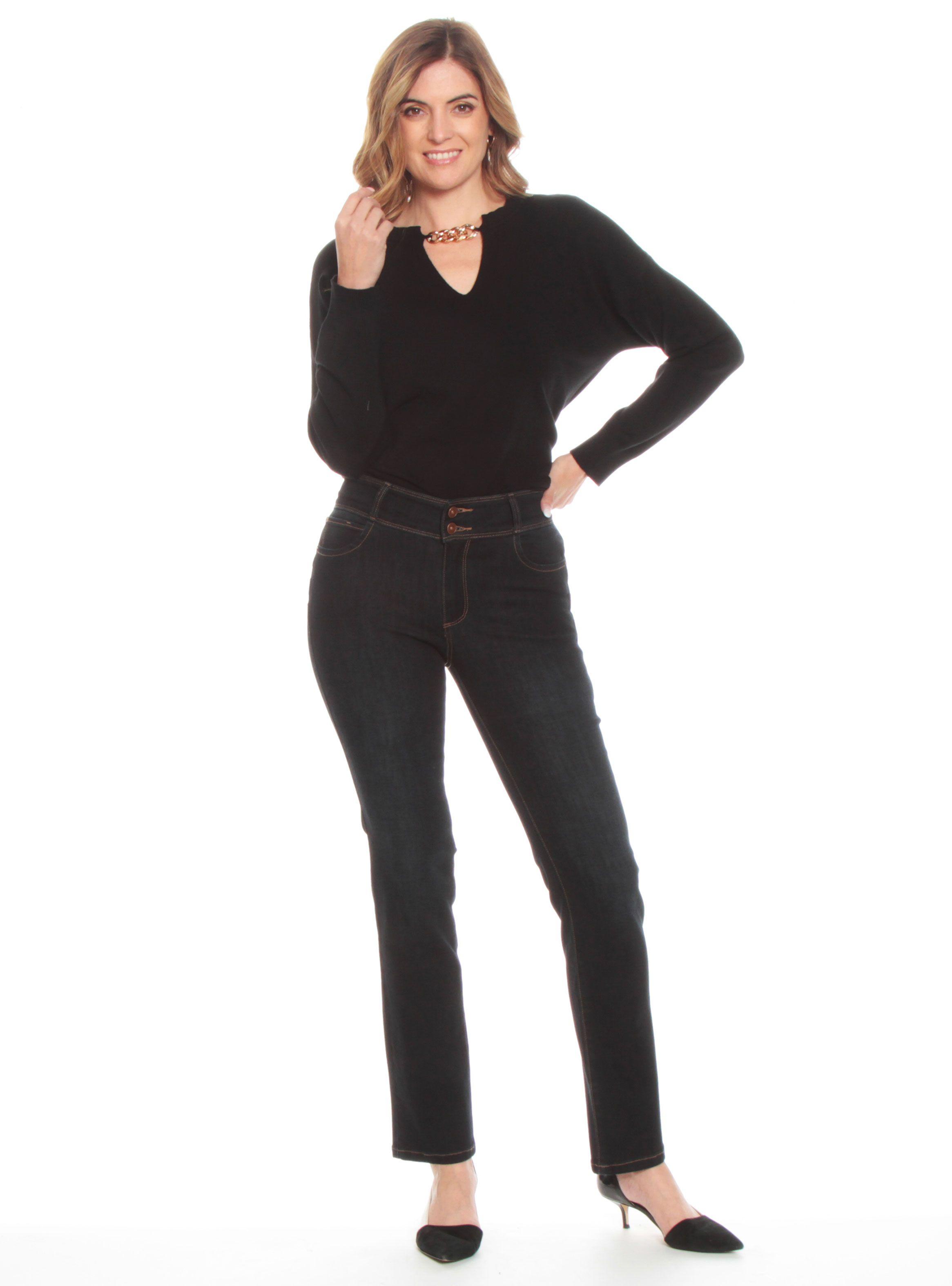 Jeans Recto Tiro Alto Pretina Media 2 Botones-3