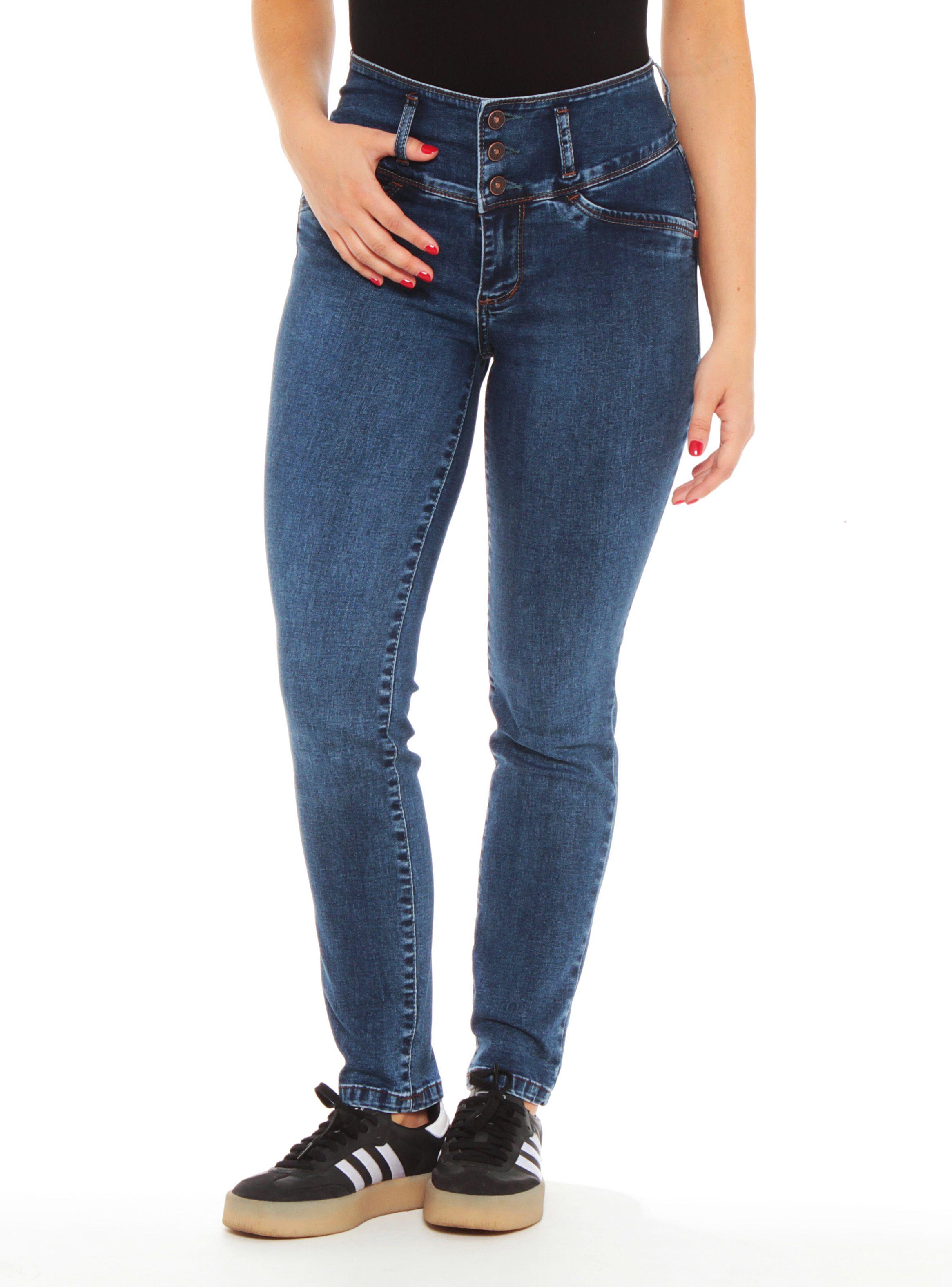 Jeans Escultural Slim Tiro Alto Pretina Alta Tres Botones-0
