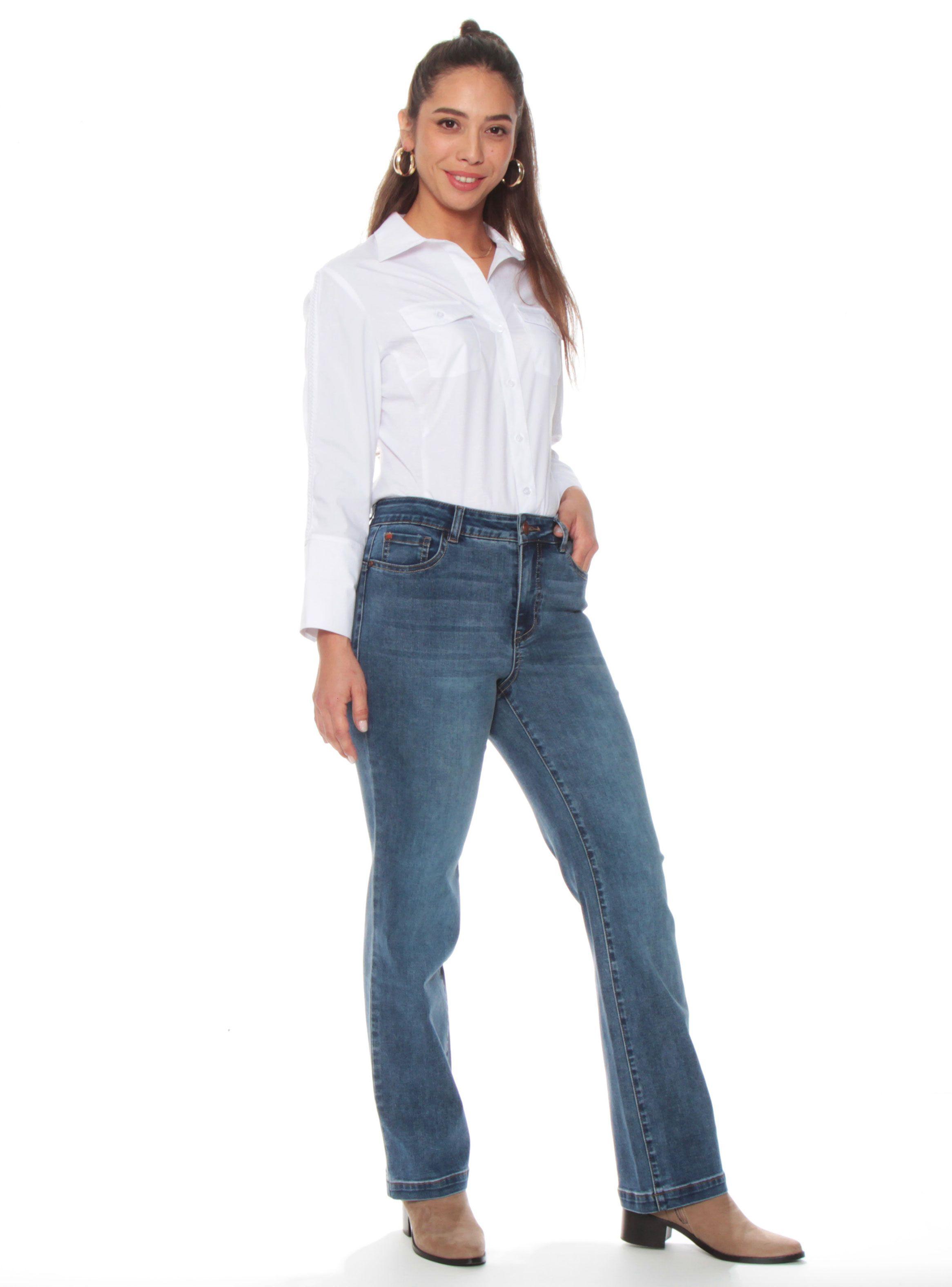 Jeans Recto Push In Push Up Tiro Alto Pretina Básica Botón-3