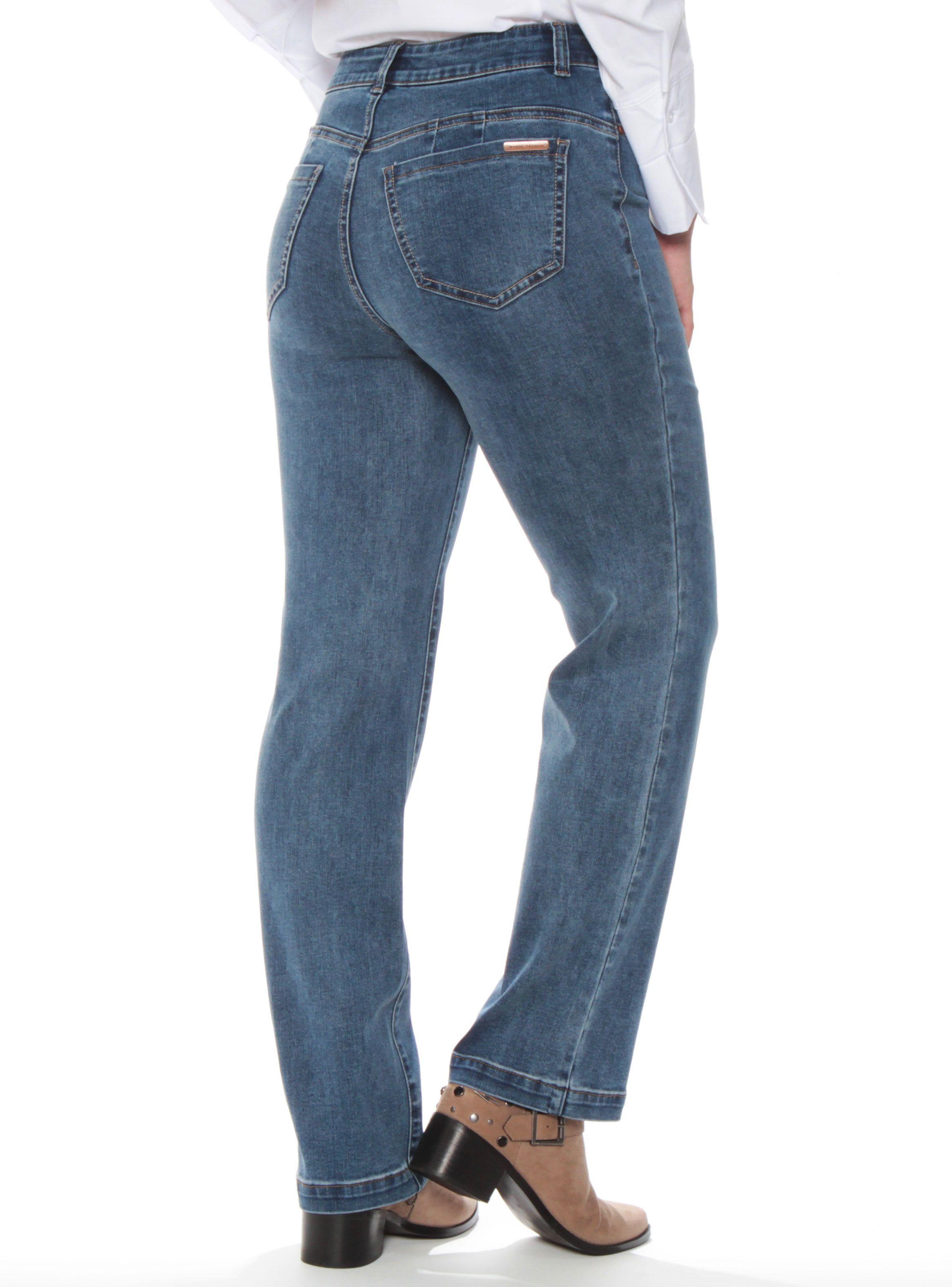 Jeans Recto Push In Push Up Tiro Alto Pretina Básica Botón-1