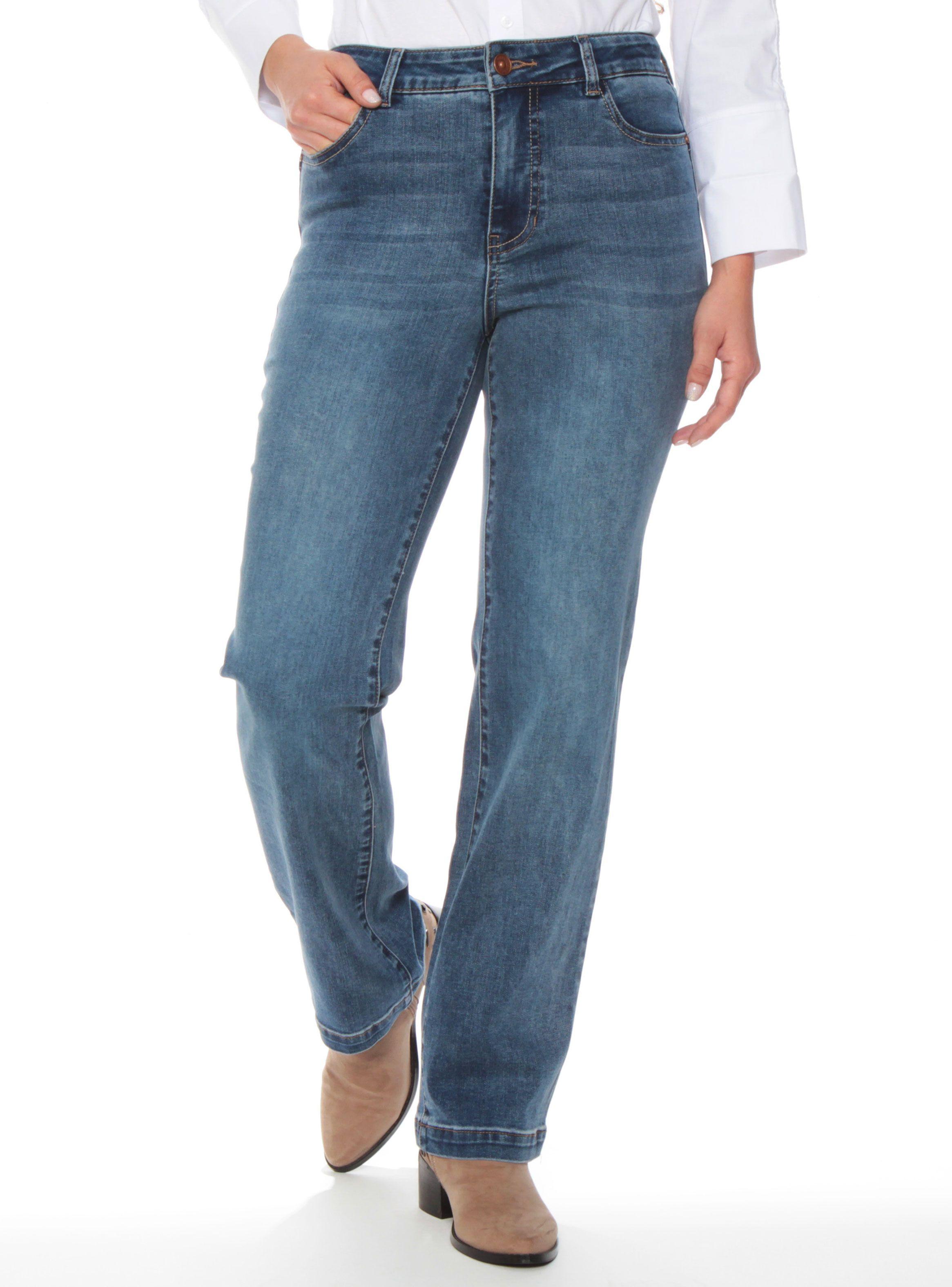 Jeans Recto Push In Push Up Tiro Alto Pretina Básica Botón-0