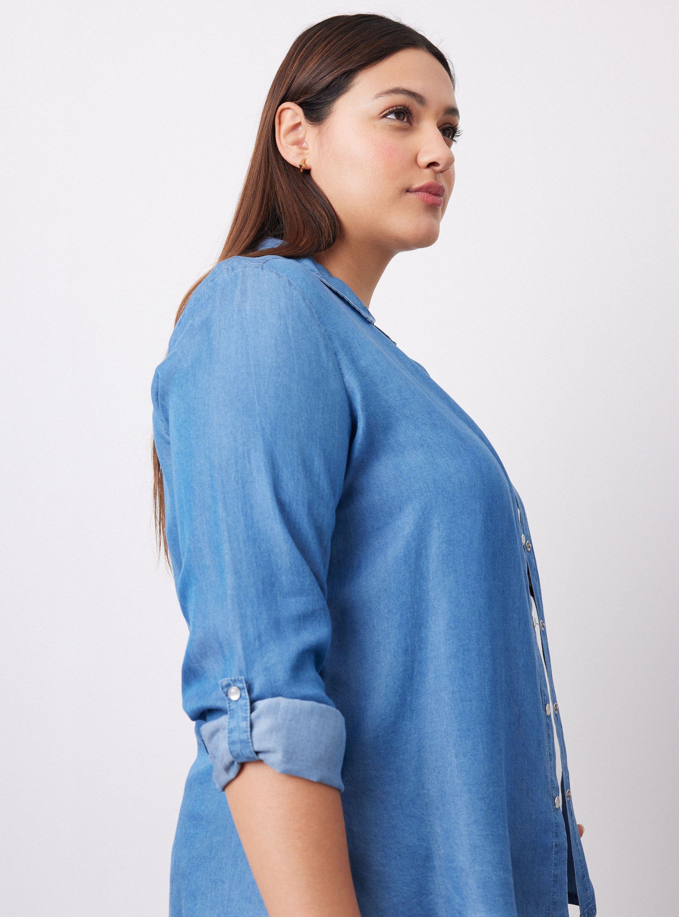 Blusa Denim con Manga Enrollada-2
