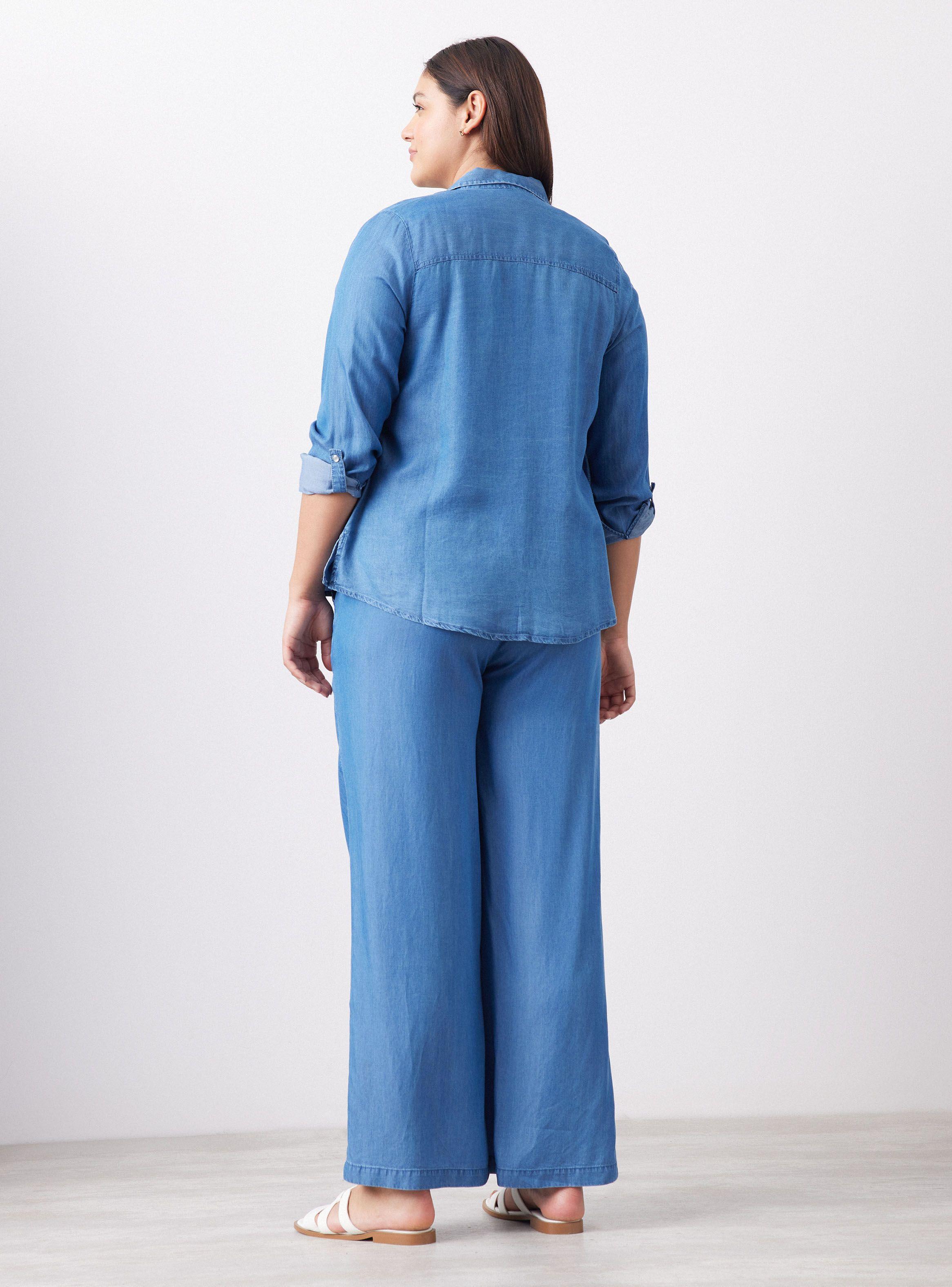 Blusa Denim con Manga Enrollada-5