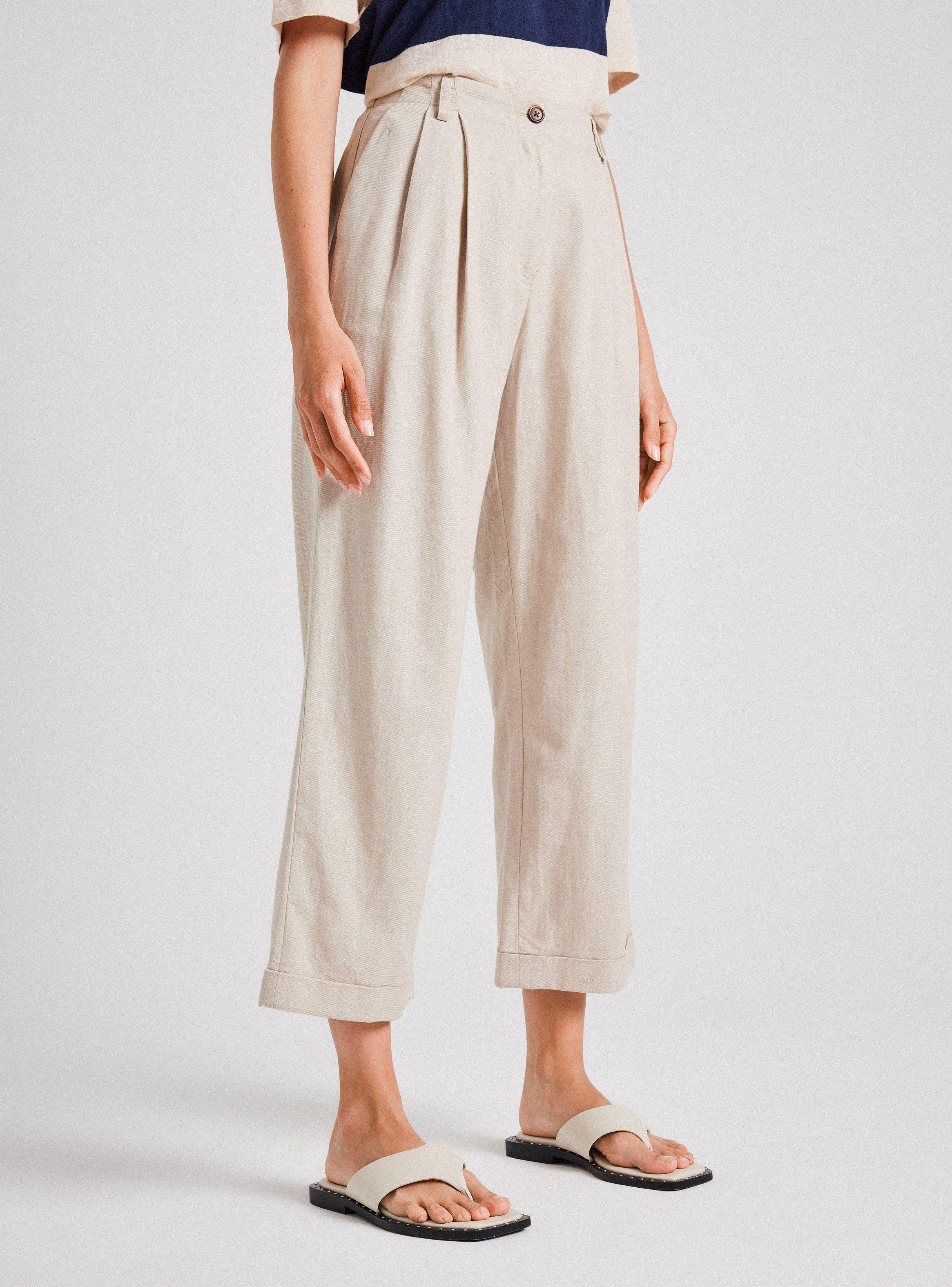 Pantalón Sastrero Regular Tiro Alto con Lino-0