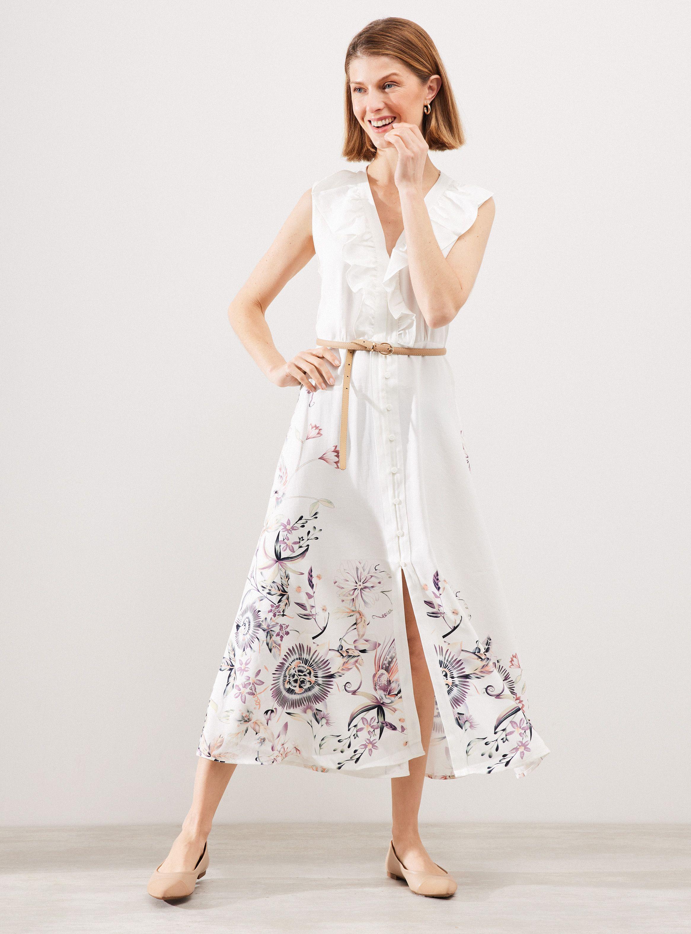 Vestido Estampado con Vuelos en Escote y Cinturón-4