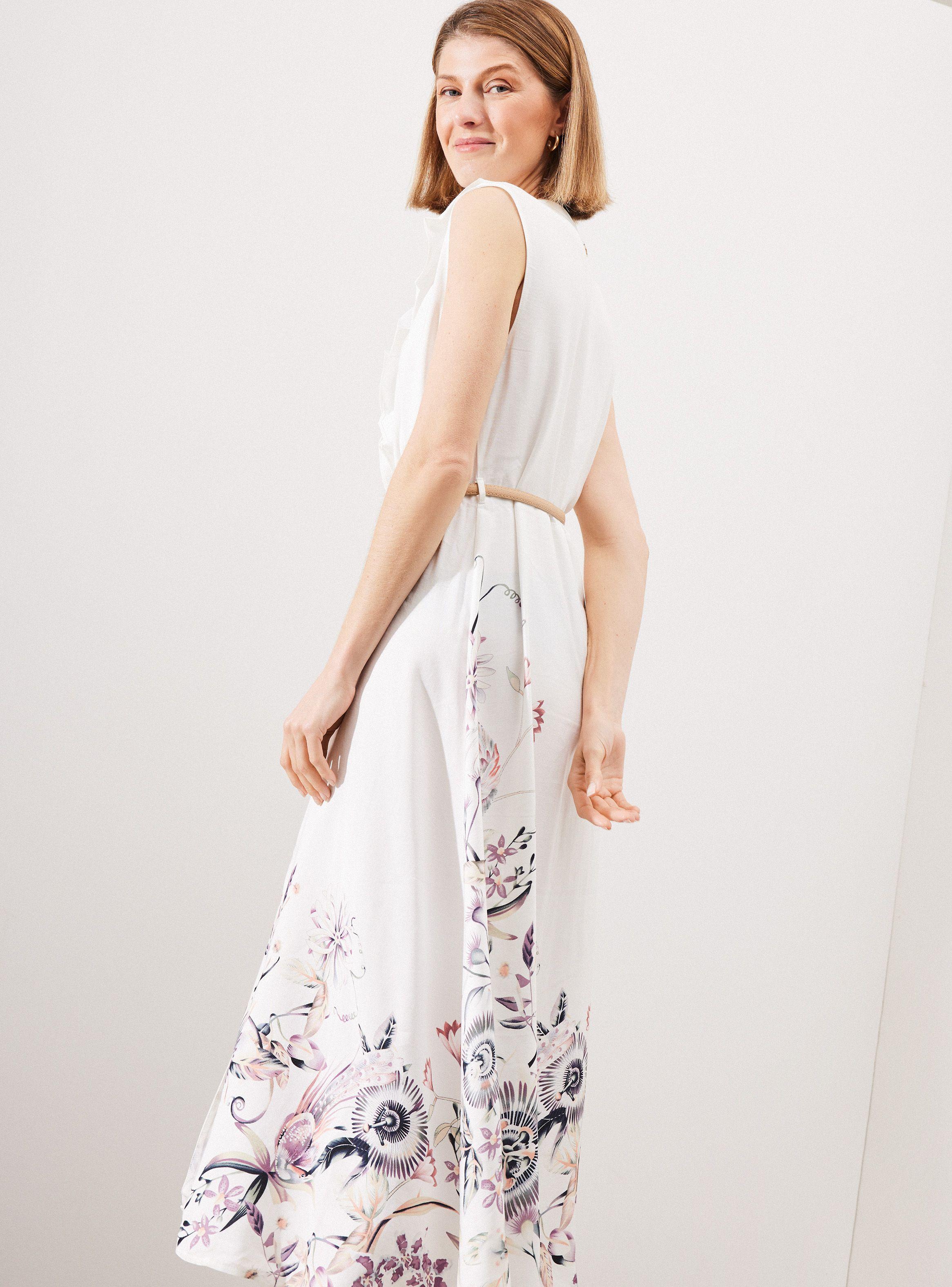 Vestido Estampado con Vuelos en Escote y Cinturón-1